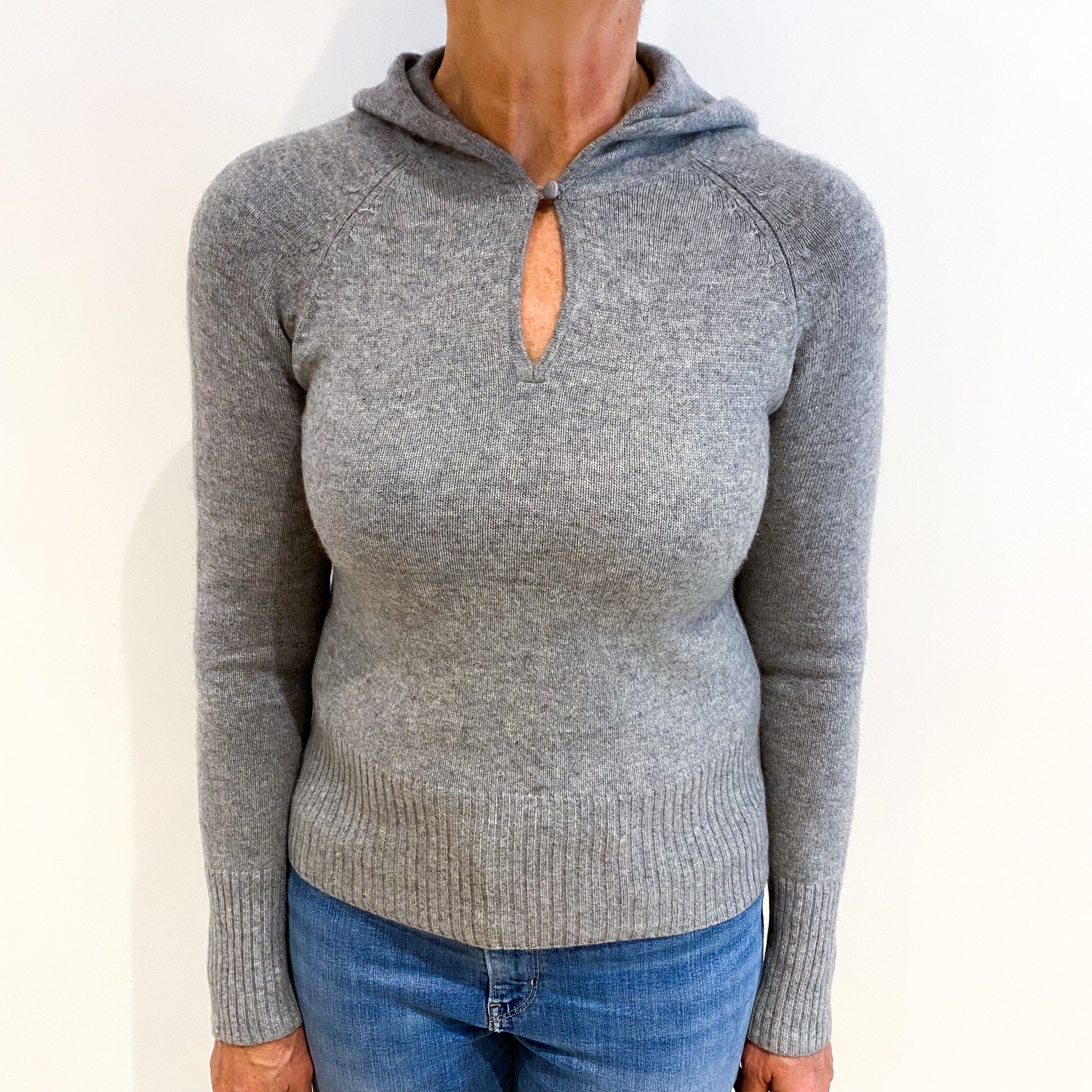 Smoke Grey Cashmere Crew Neck Hoodie Jumper Medium