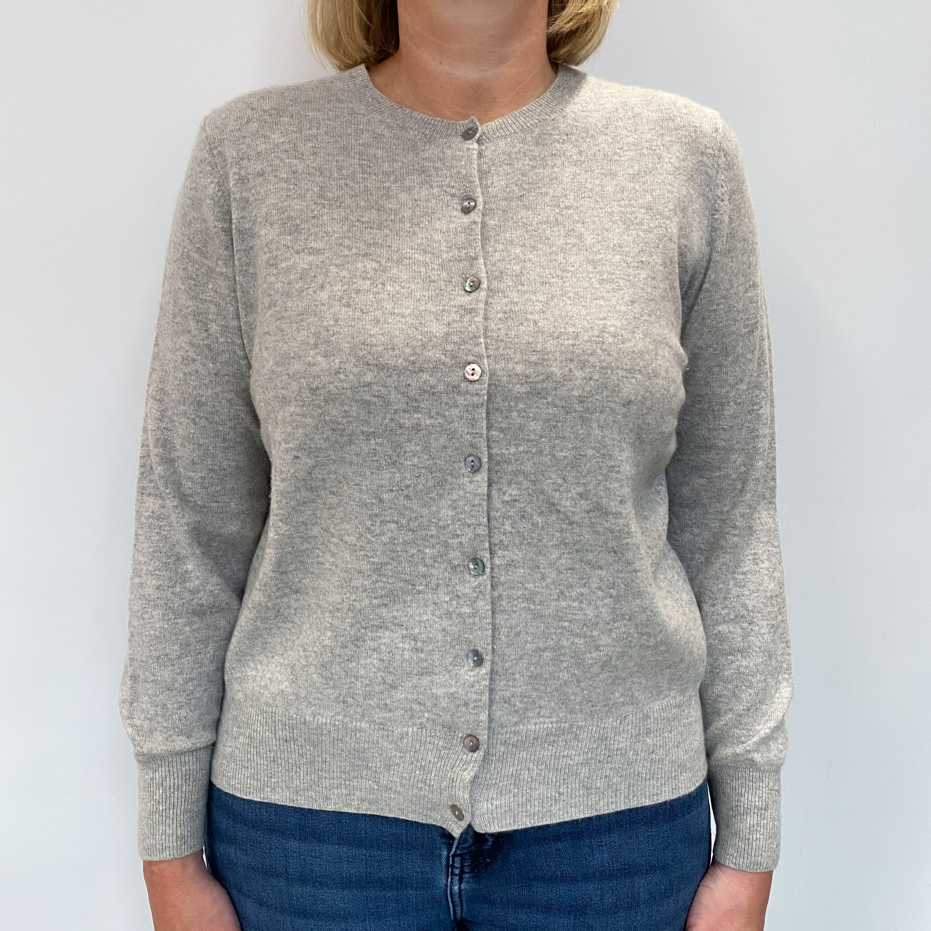 Smoke Grey Cashmere Crew Neck Cardigan Large