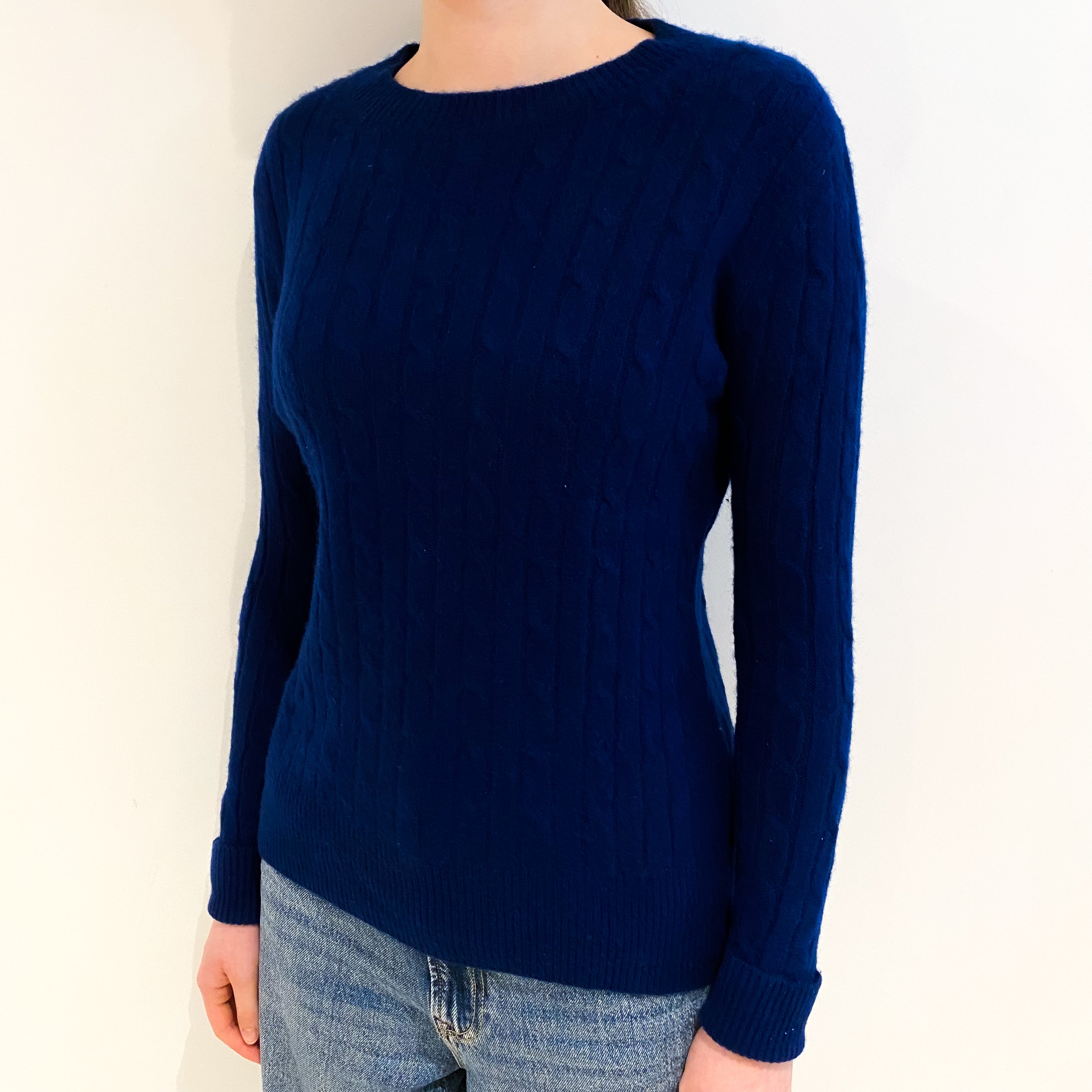 French Navy Cable Cashmere Crew Neck Jumper Extra Small
