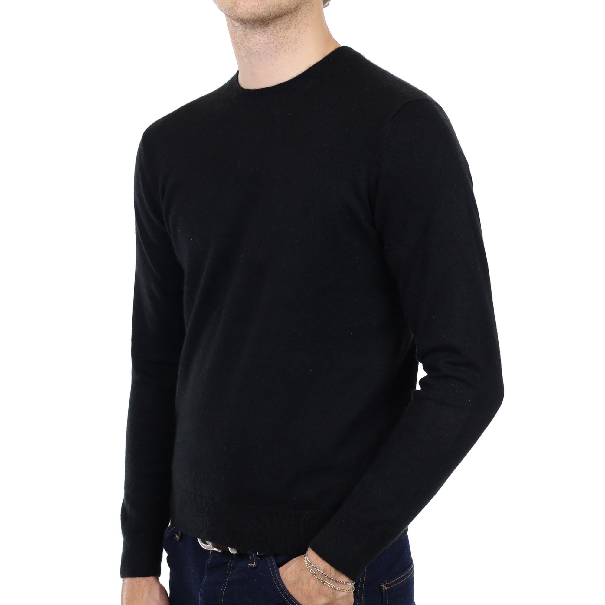 Men's Black Cashmere Crew Neck Jumper Medium