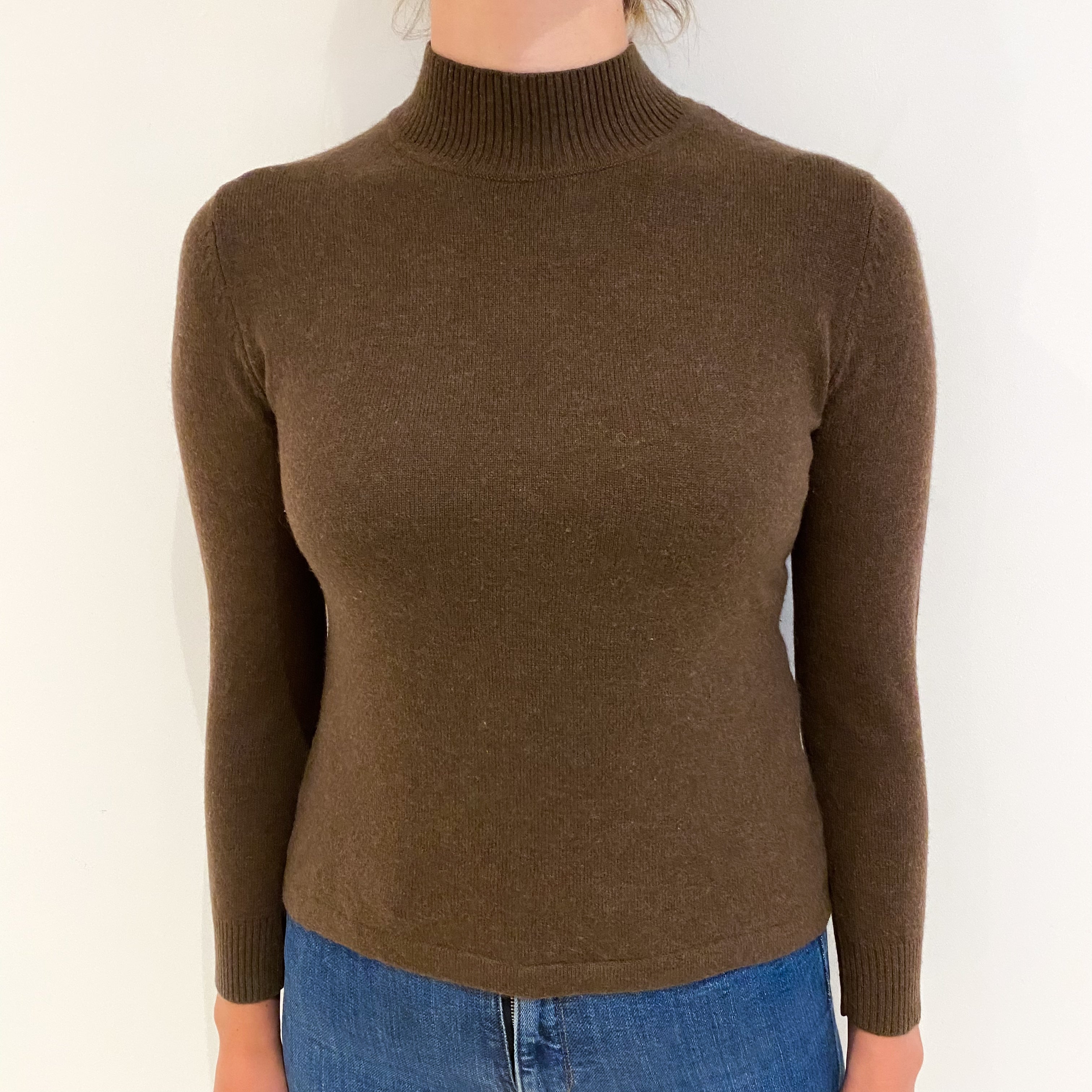 Chocolate Brown Cashmere Turtle Neck Jumper Small