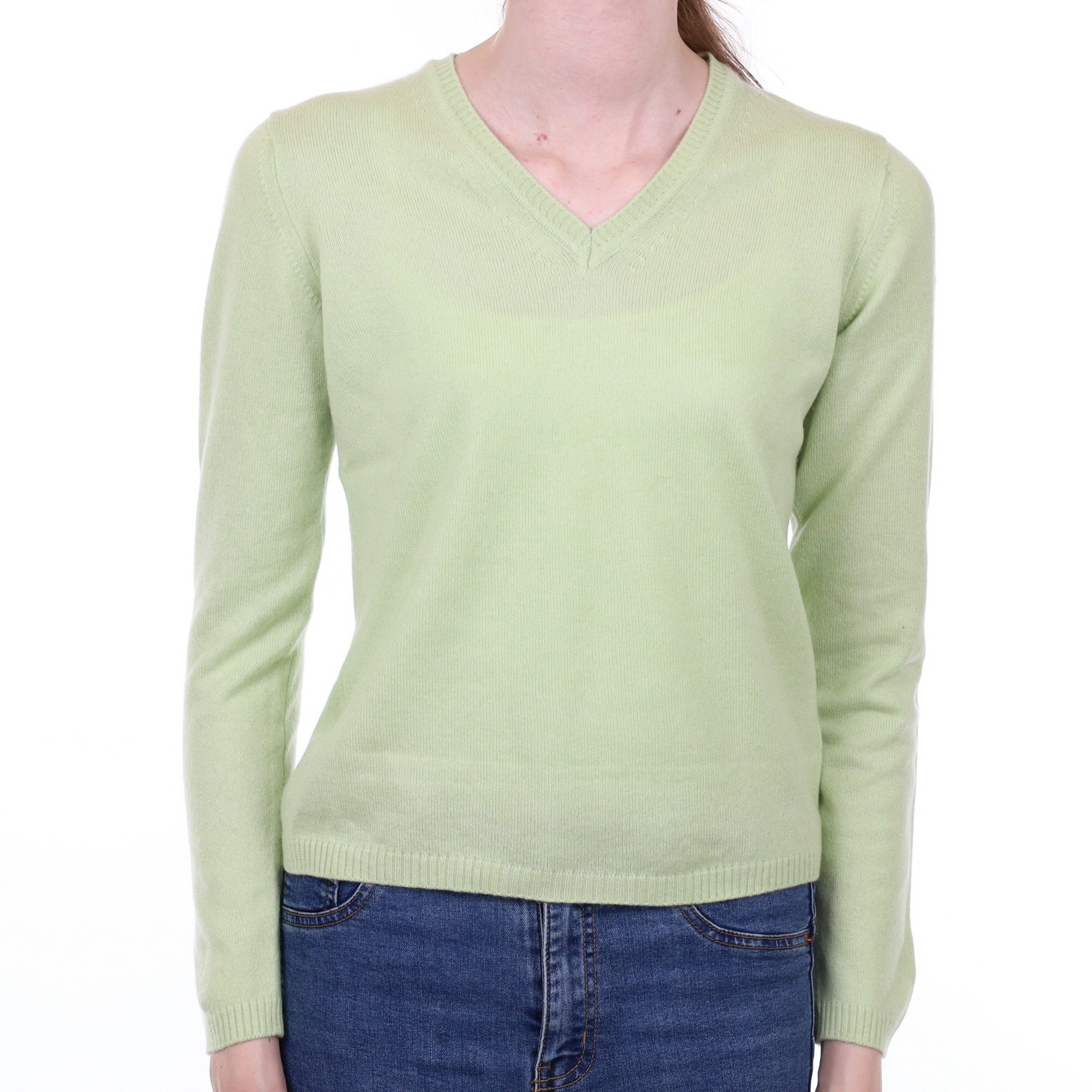 Celery Green Cashmere V Neck Jumper Extra Small