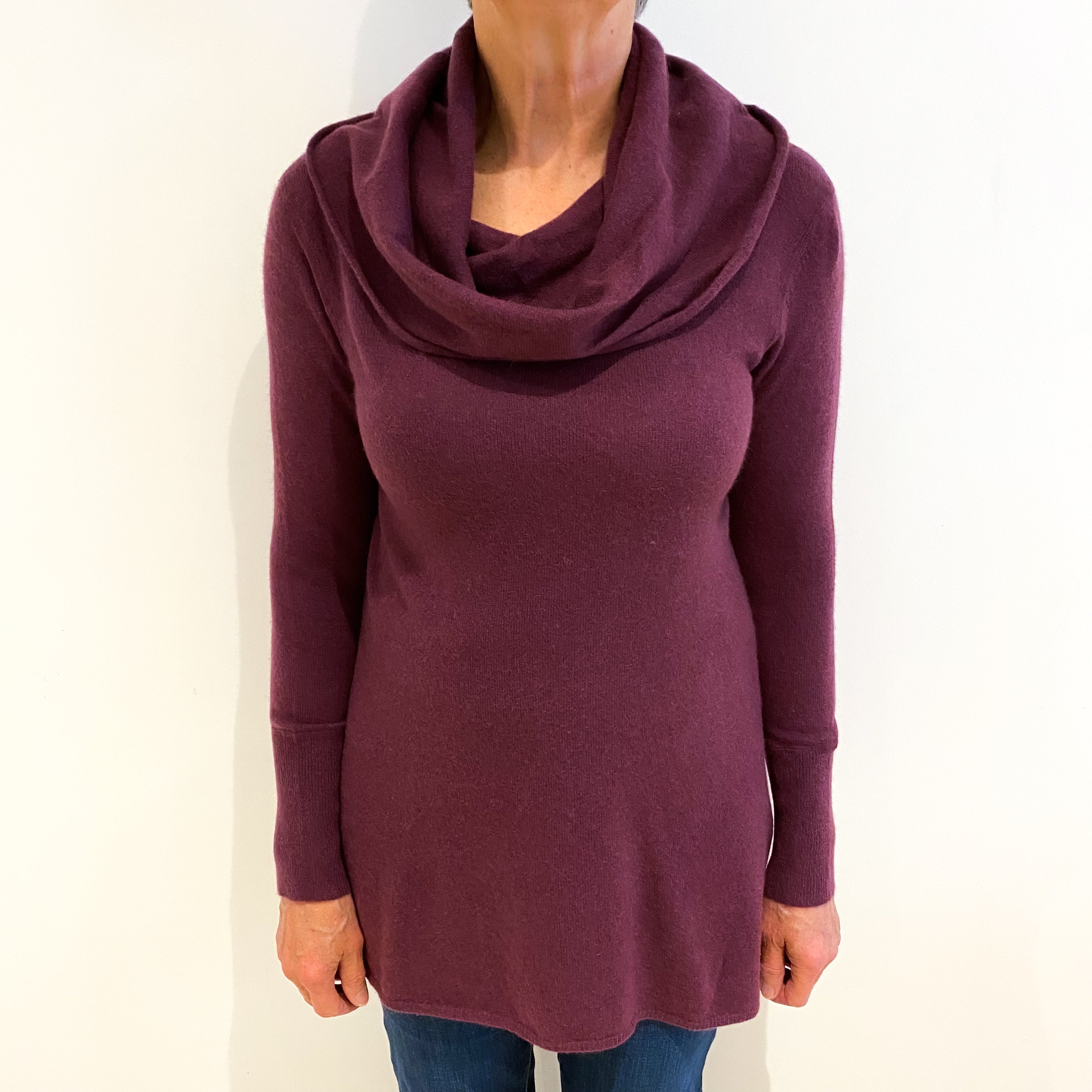 Grape Purple Cashmere Cowl Neck Jumper Medium