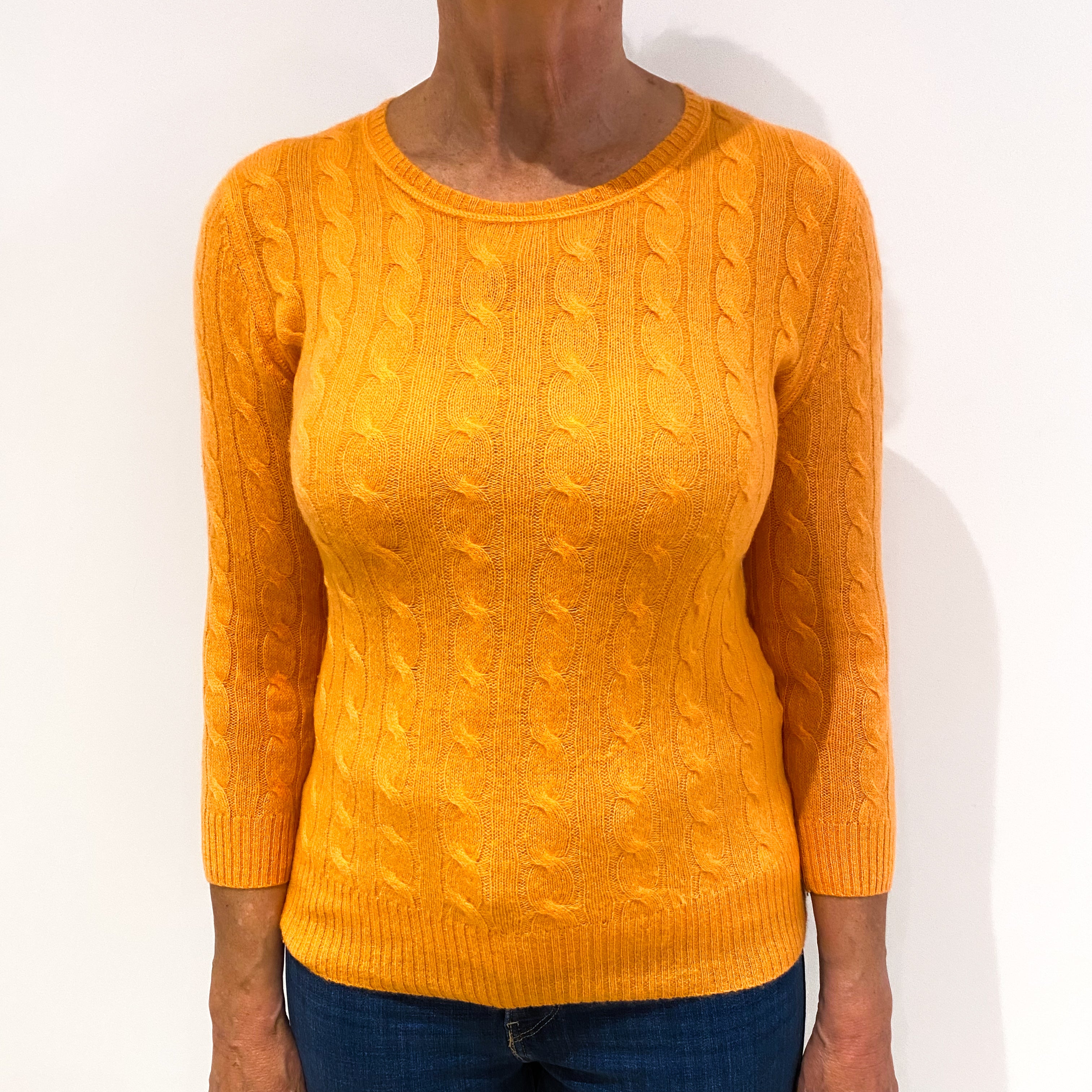 Orange Cable Cashmere Crew Neck Jumper Medium