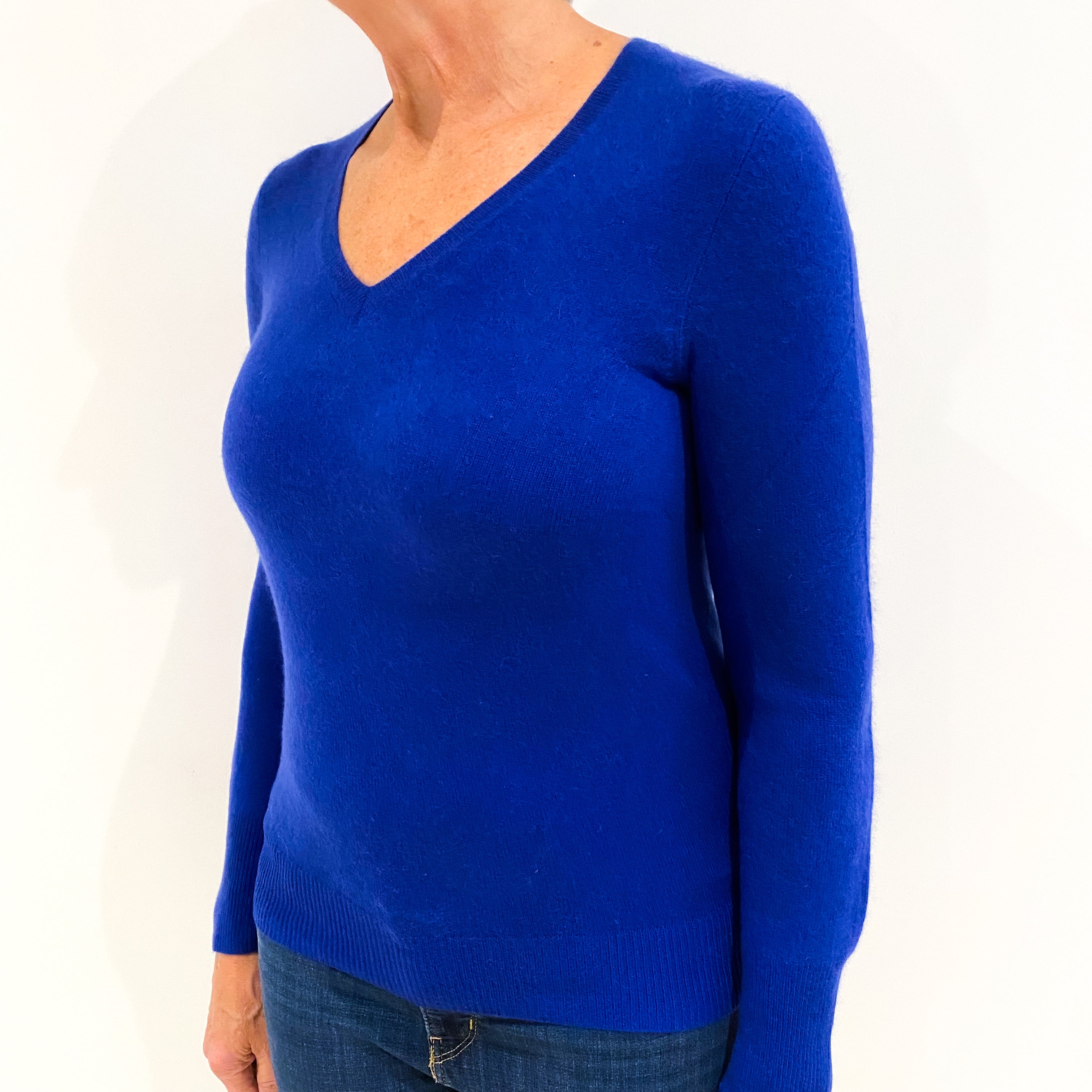 Admiral Blue Cashmere V-Neck Jumper Medium