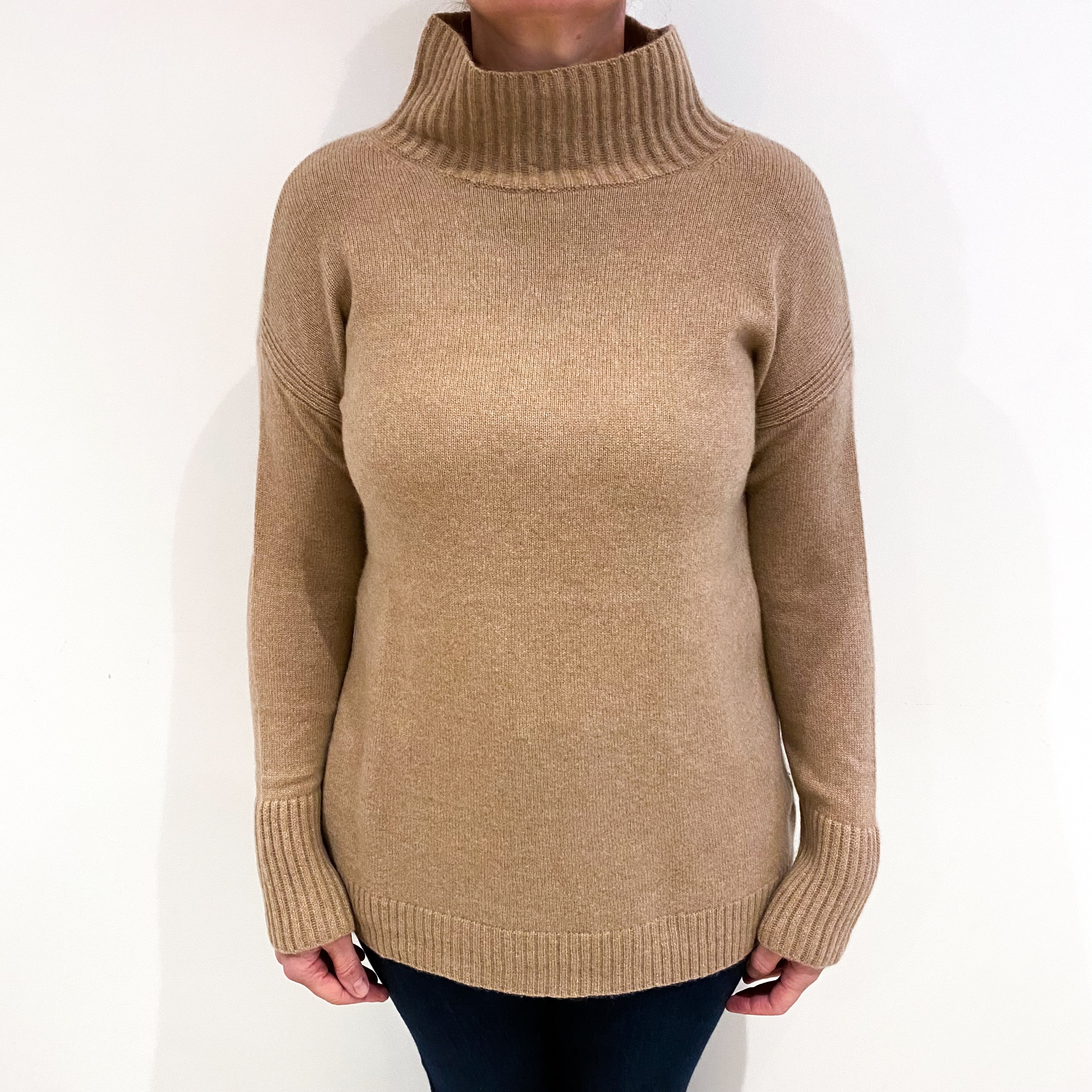 Caramel Brown Cashmere Funnel Neck Jumper Large