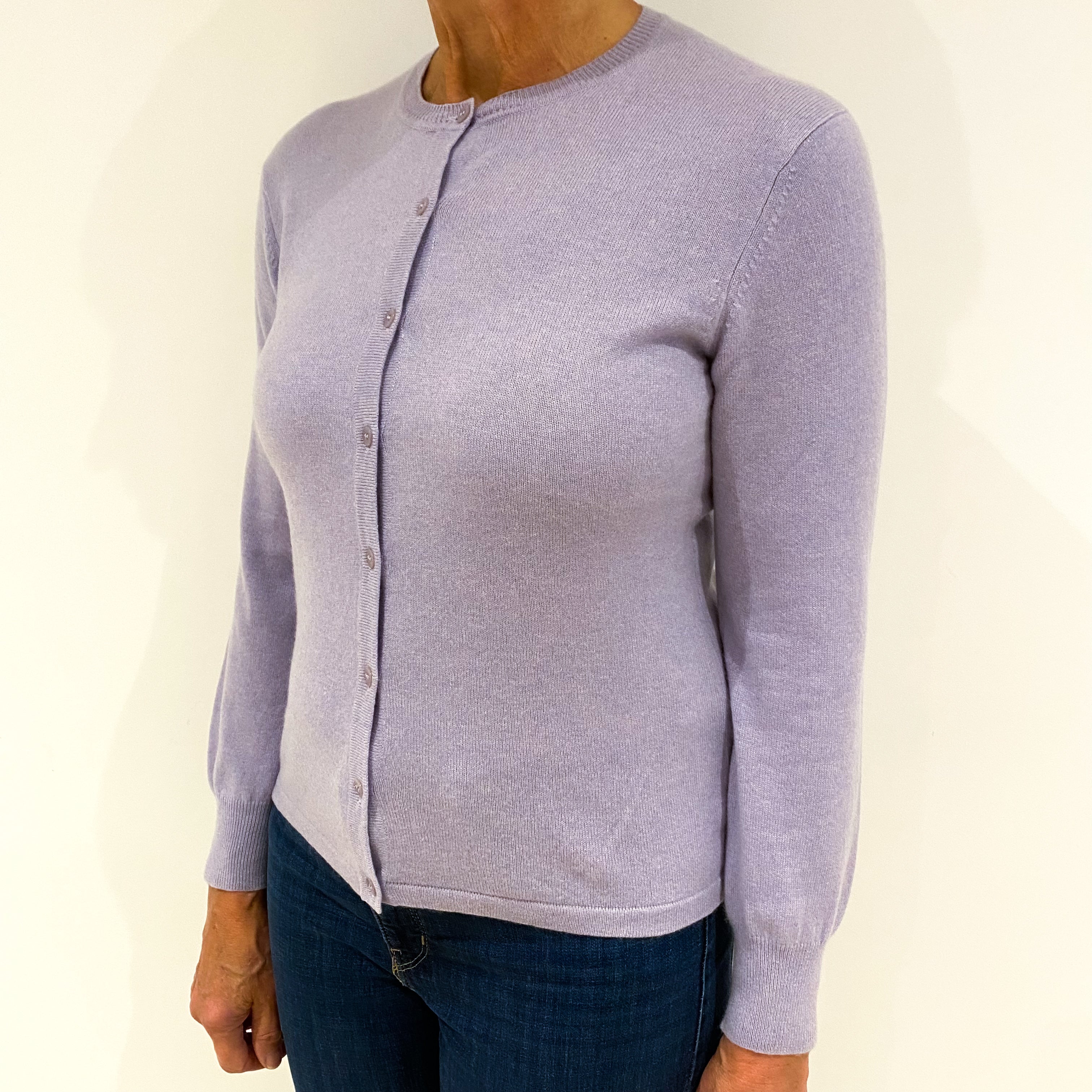 Lilac Cashmere Crew Neck Cardigan Medium