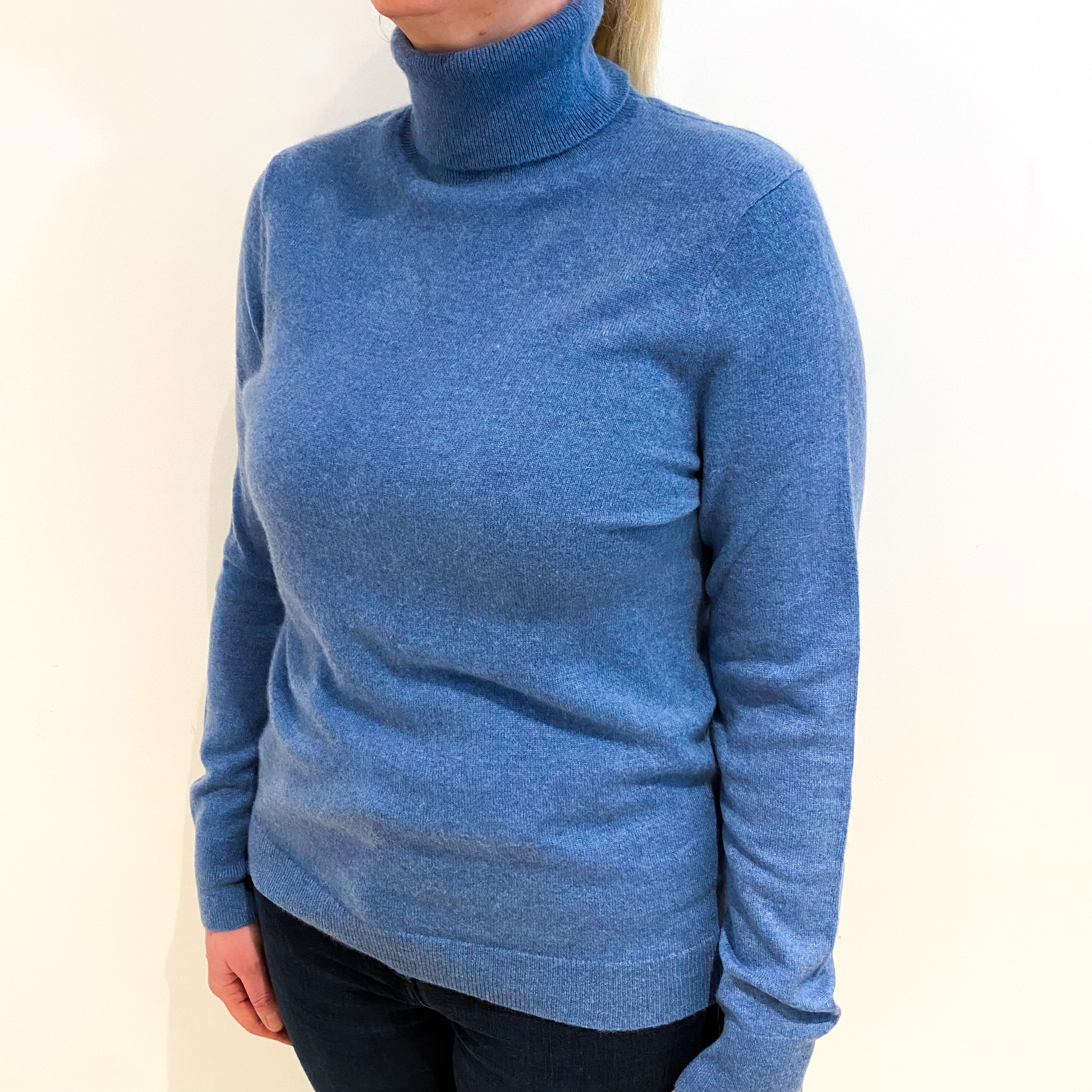 Denim Blue Cashmere Polo Neck Jumper Large