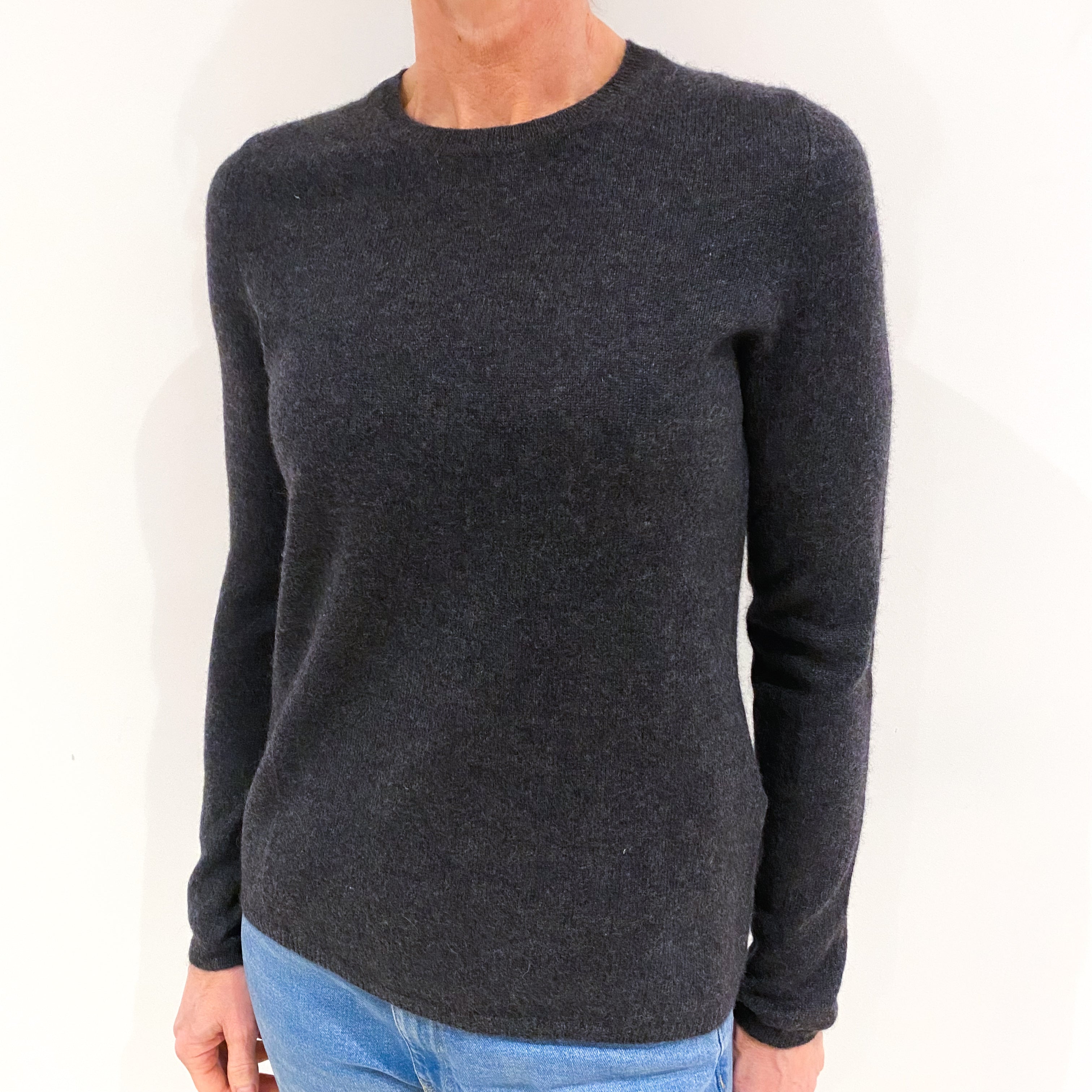 Charcoal Grey Cashmere Crew Neck Jumper Small