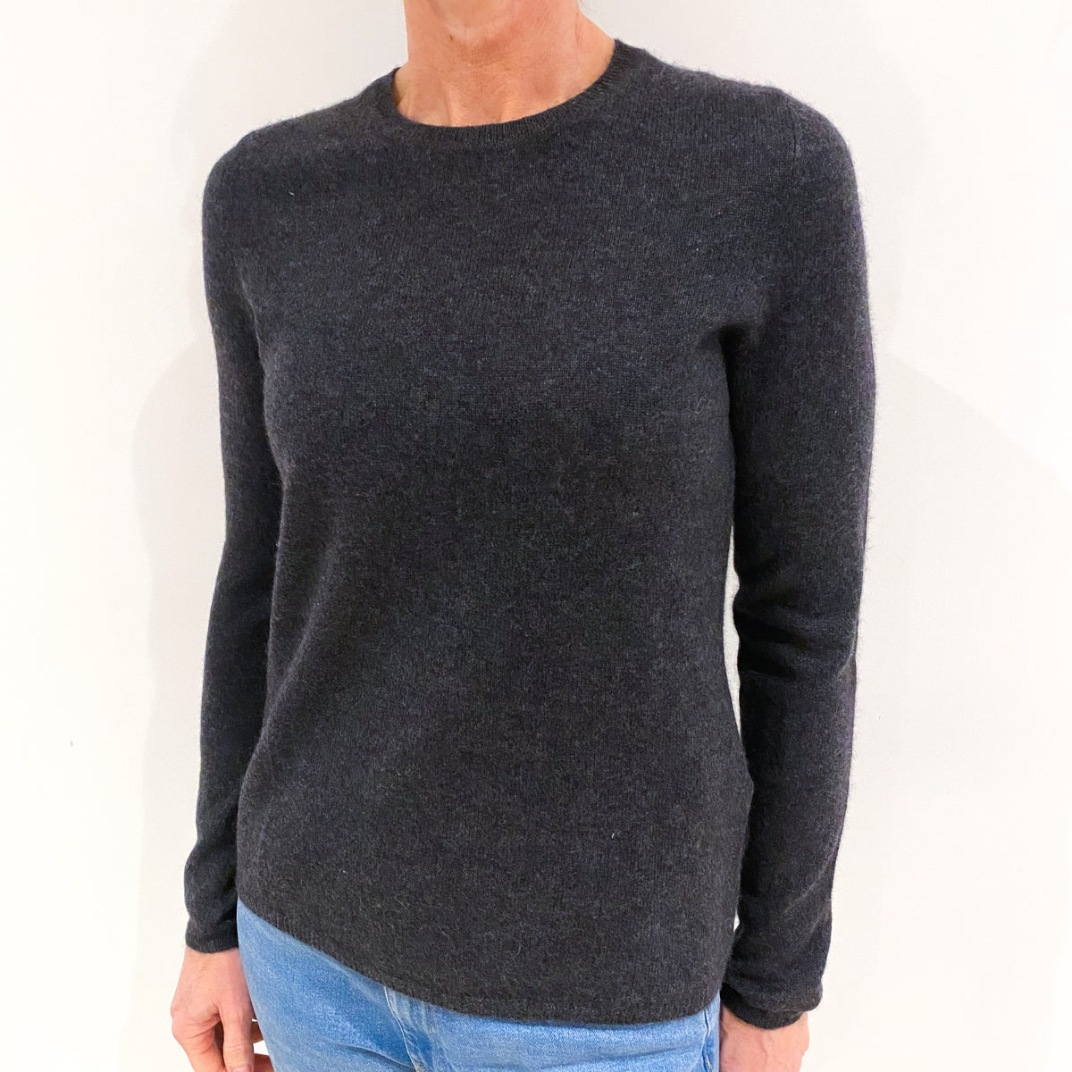 Charcoal Grey Cashmere Crew Neck Jumper Small
