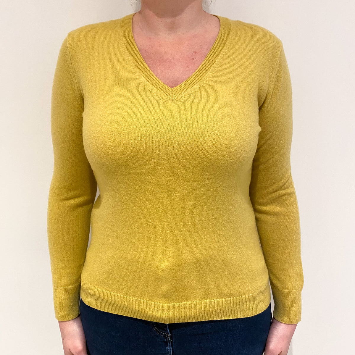 Pineapple Yellow Cashmere V Neck Jumper Large