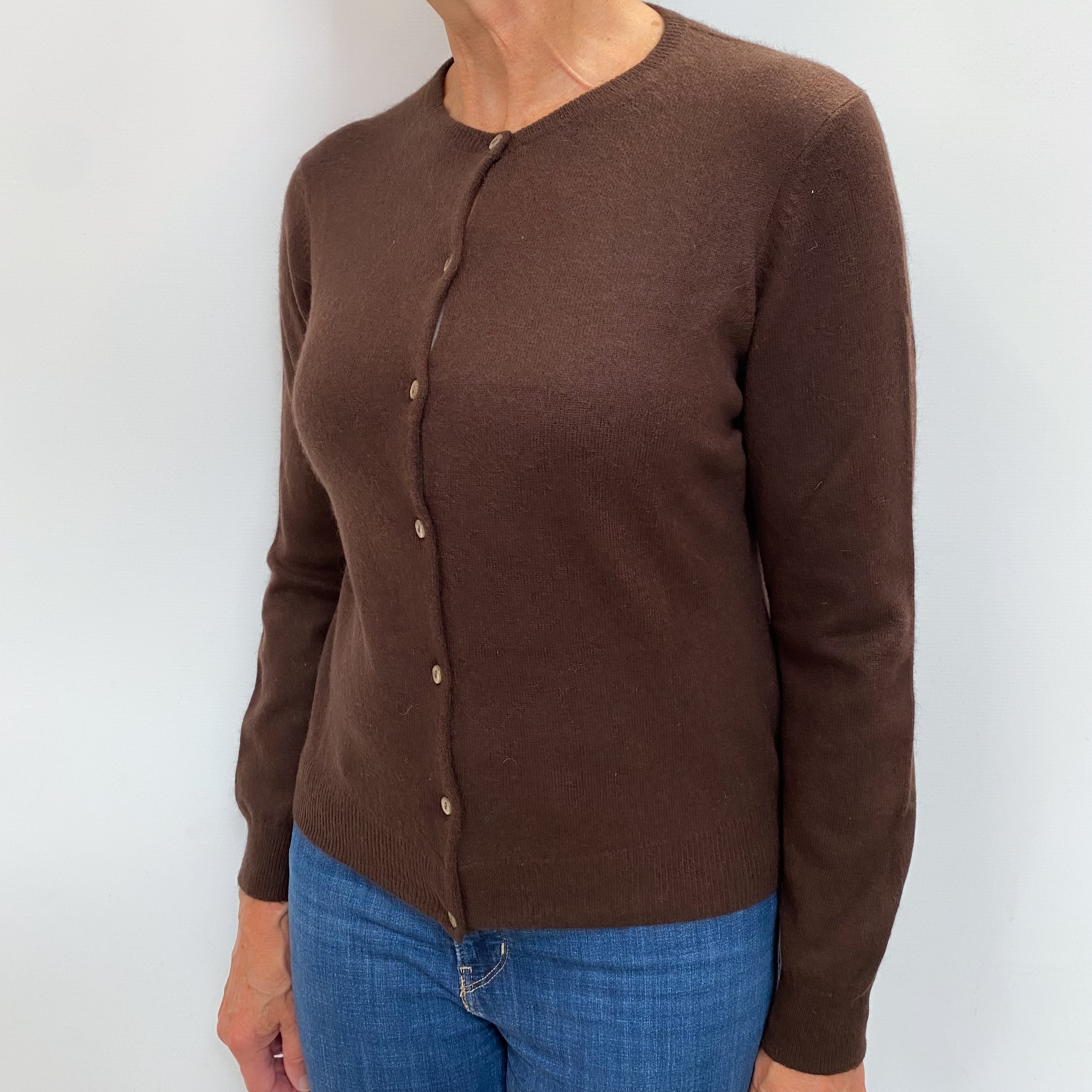 Peppercorn Brown Cashmere Crew Neck Cardigan Medium