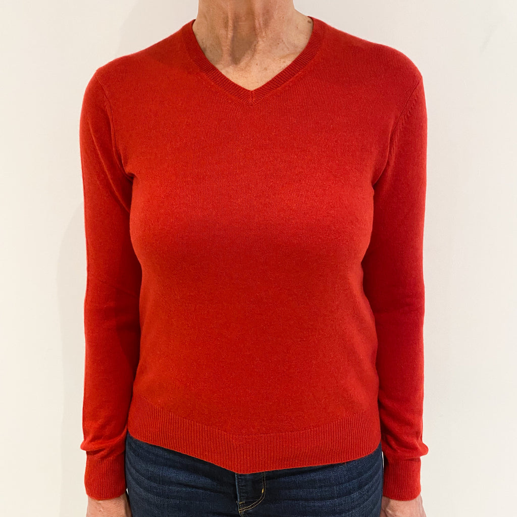Vermilion Red Cashmere V-Neck Jumper Medium