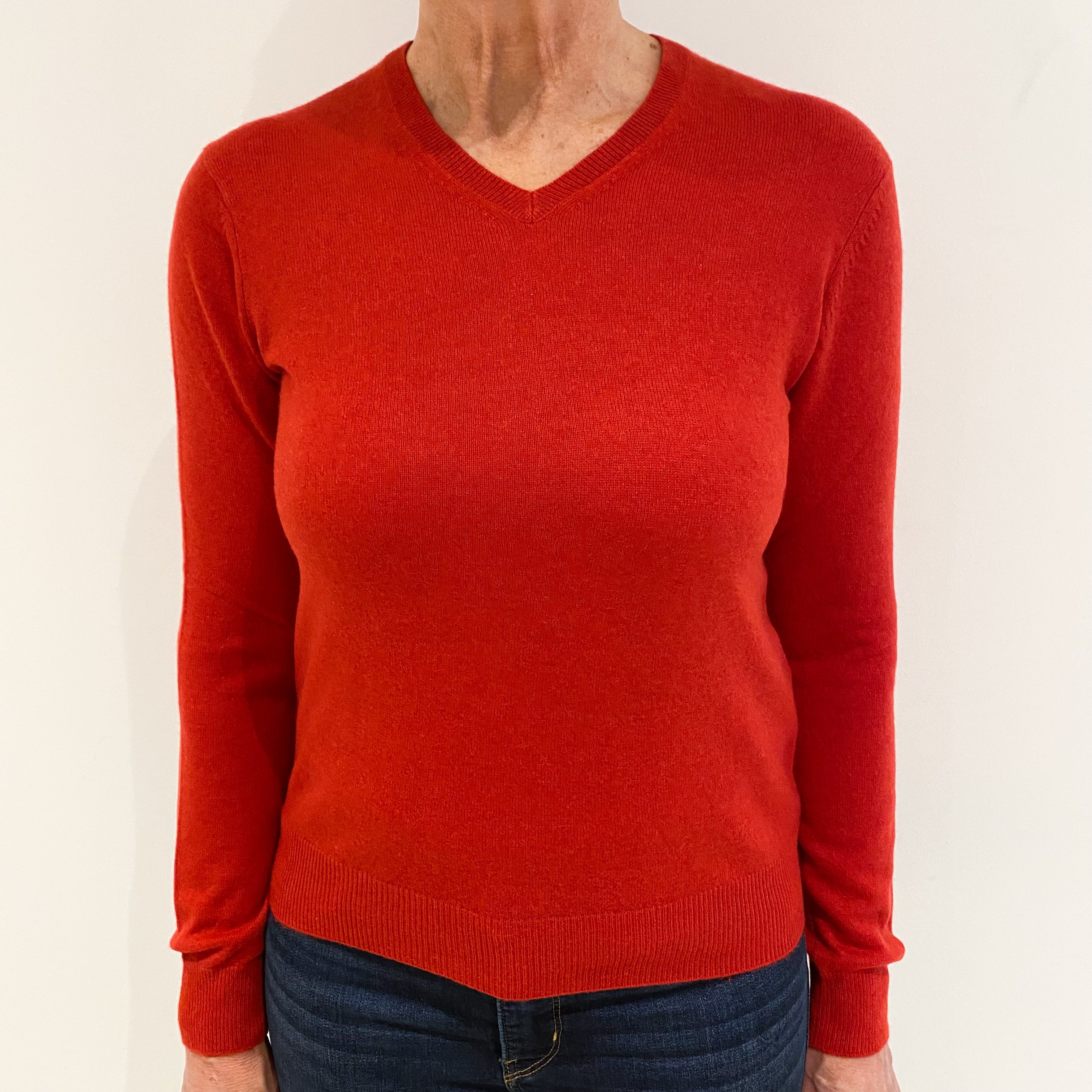 Vermilion Red Cashmere V-Neck Jumper Medium