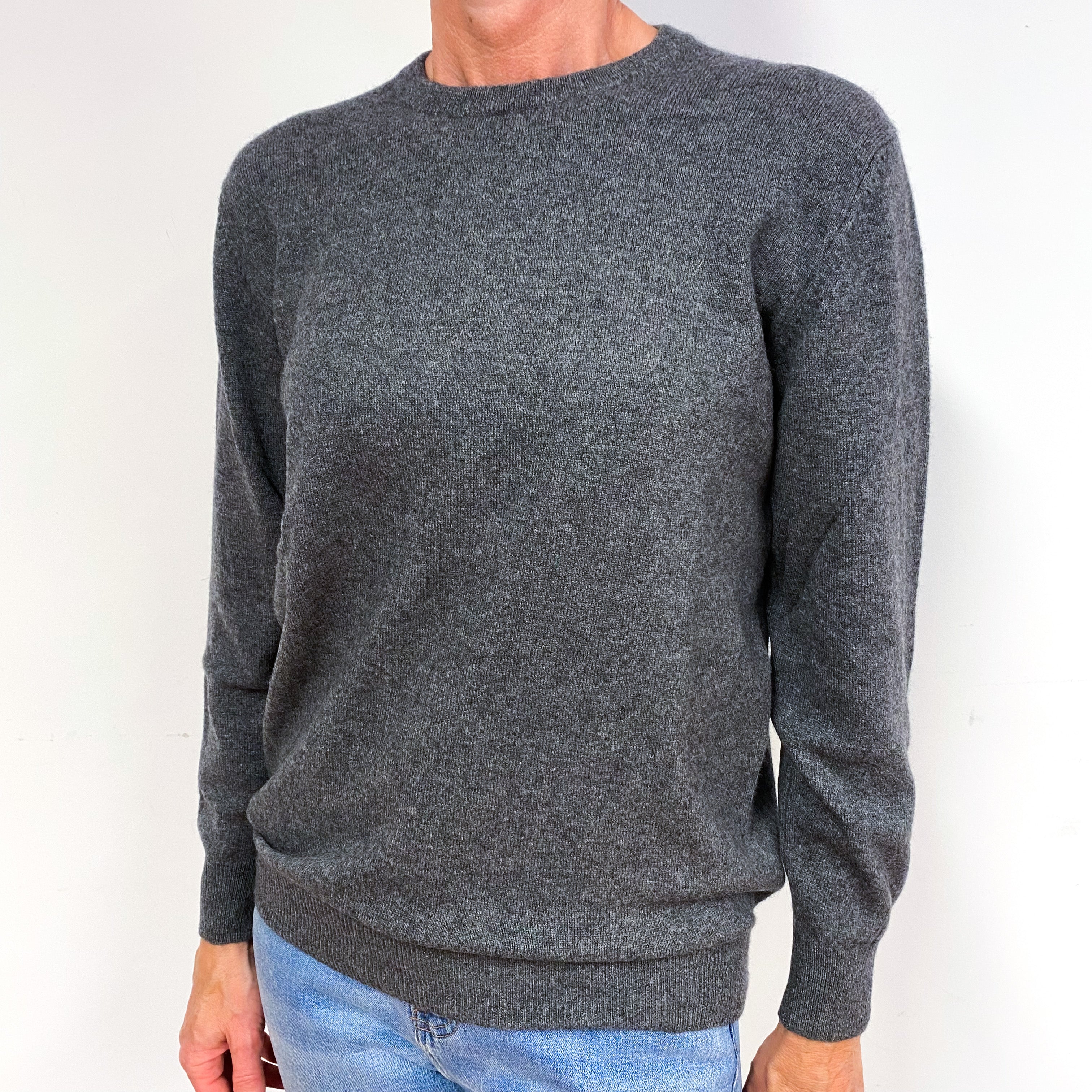 Slate Grey Cashmere Crew Neck Jumper Medium