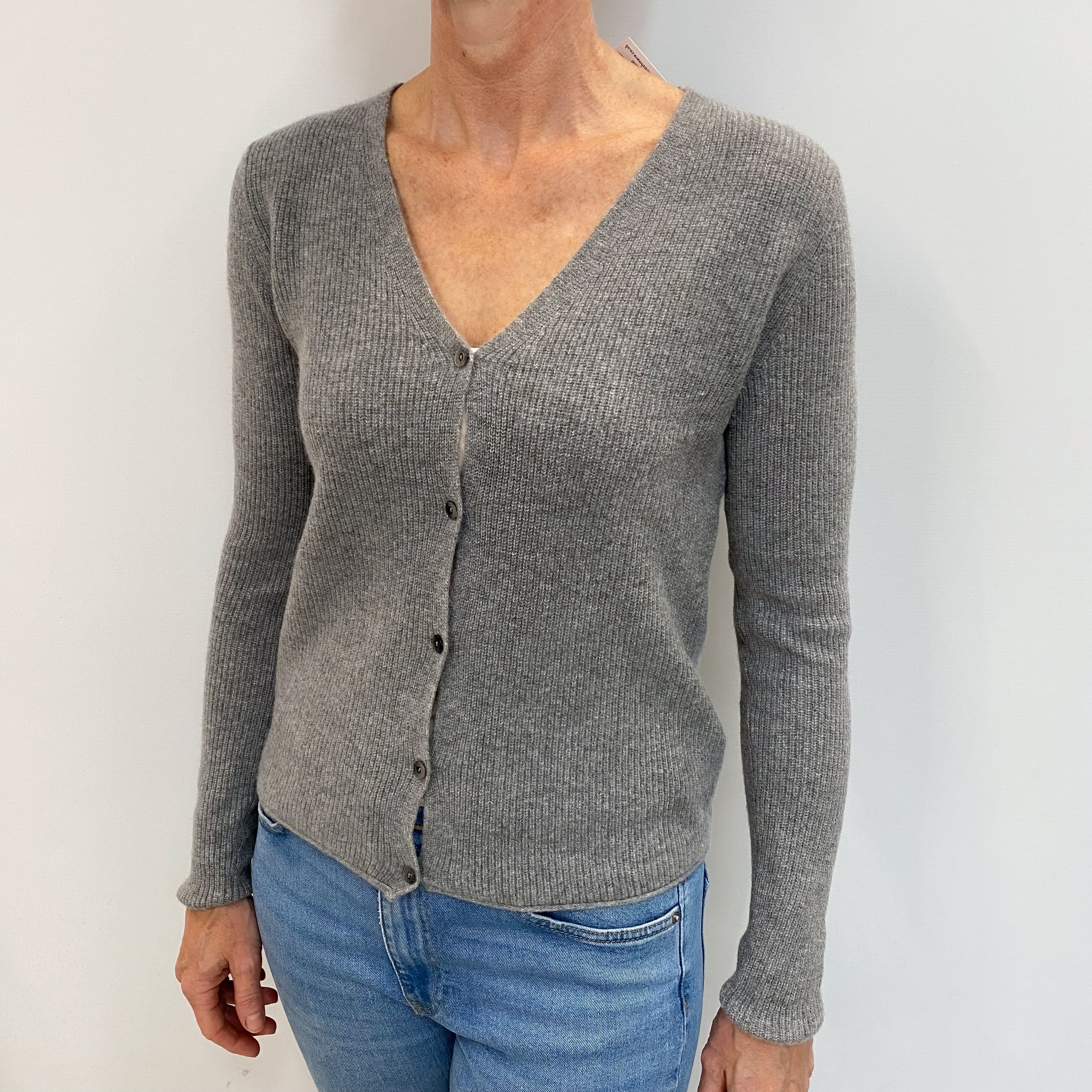 Smoke Grey Cashmere V-Neck Cardigan Small