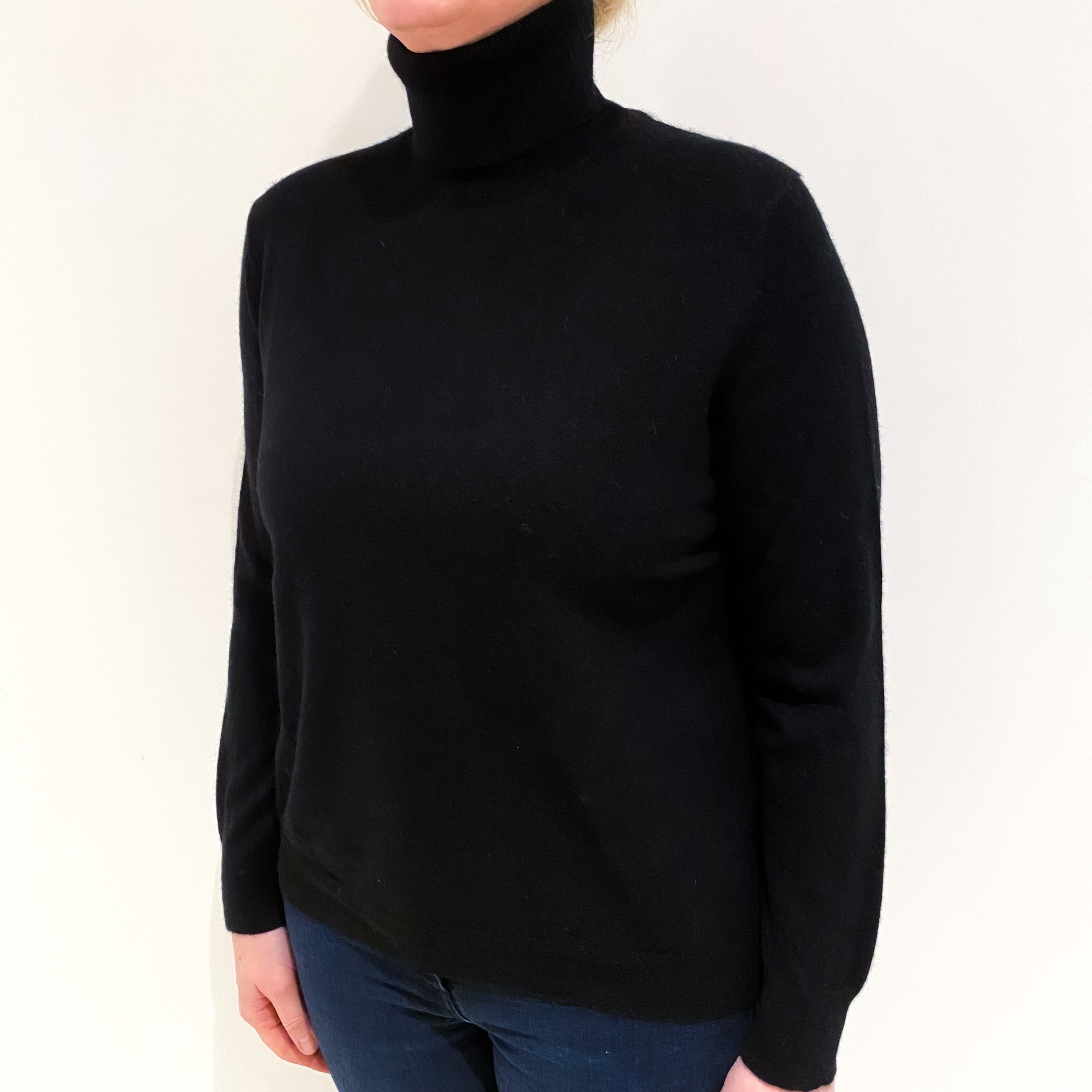 Black Cashmere Polo Neck Jumper Large