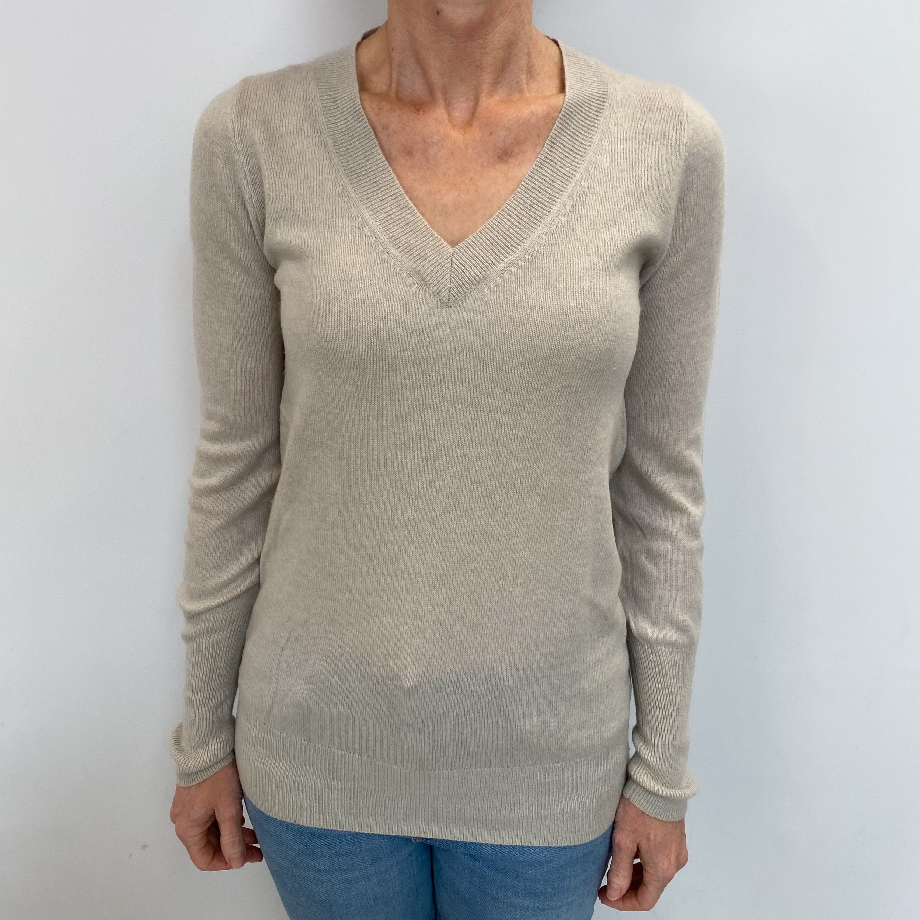 Dove Grey Cashmere V Neck Jumper Small