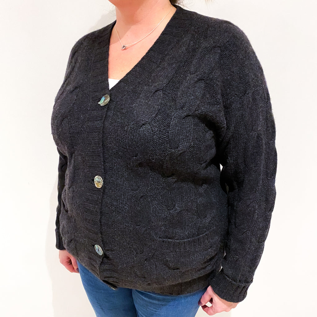 Charcoal Grey Chunky Cashmere V Neck Cardigan Extra Large