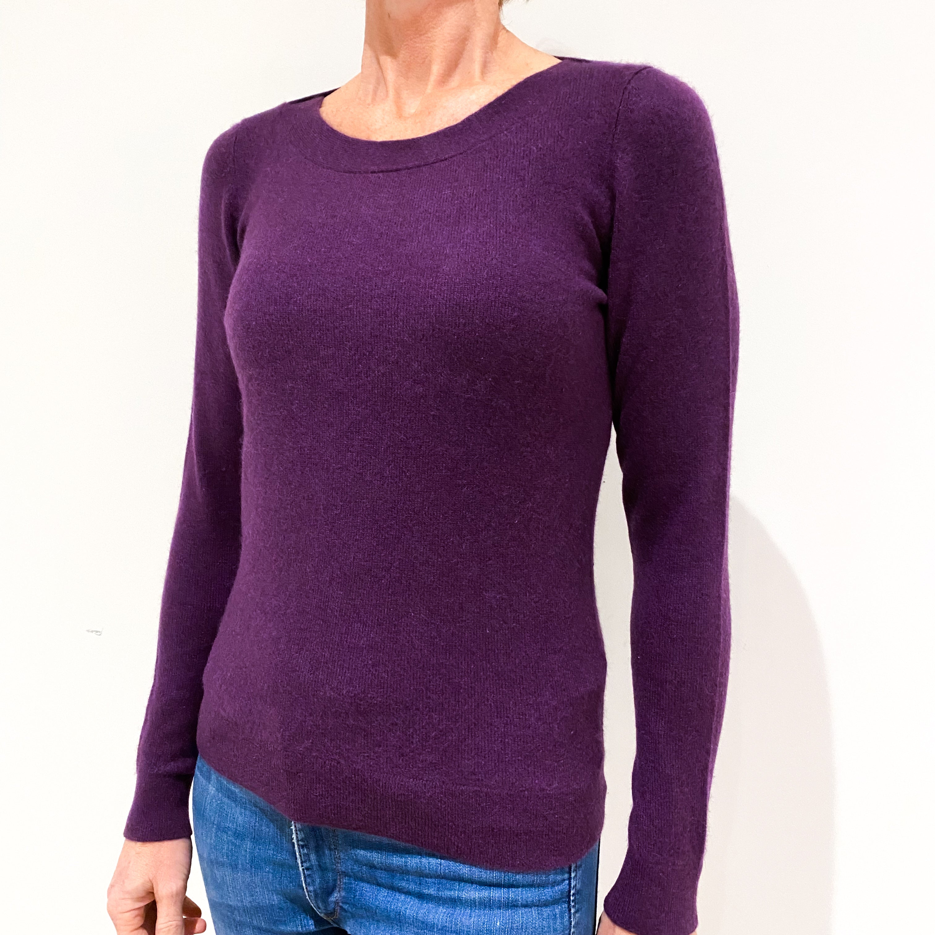 Plum Purple Cashmere Crew Neck Jumper Small