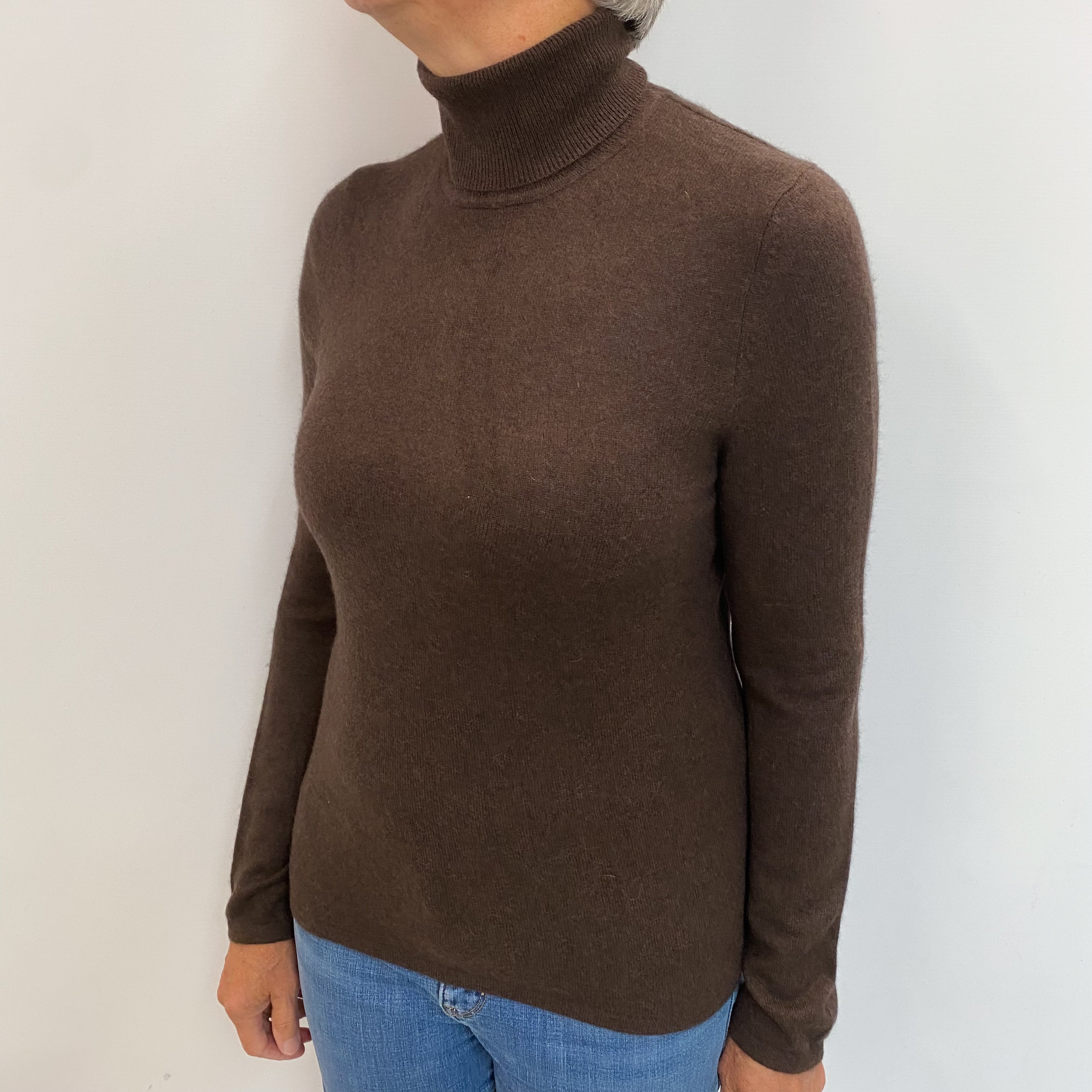 Dark Chocolate Cashmere Polo Neck Jumper Medium