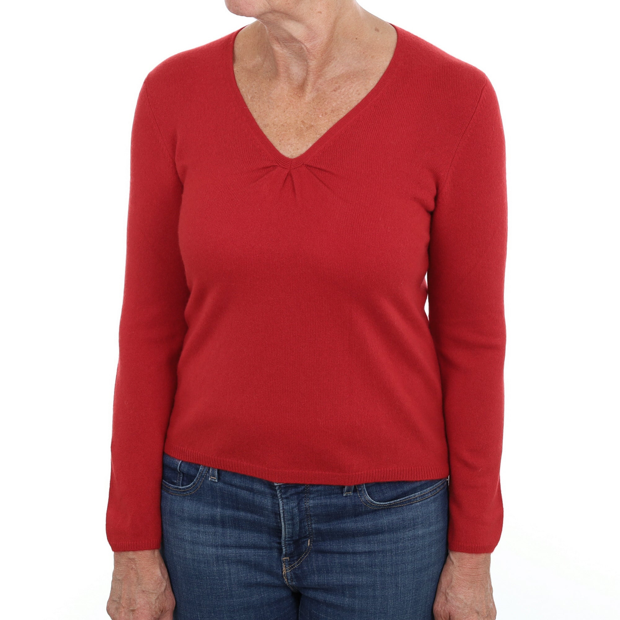 Scarlet Red Cashmere V Neck Jumper Medium