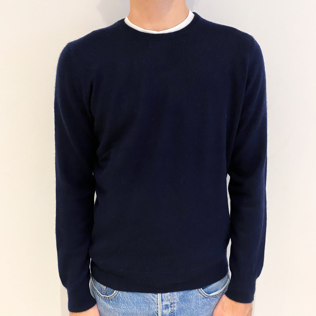 Men's Navy Blue Cashmere Crew Neck Jumper Large