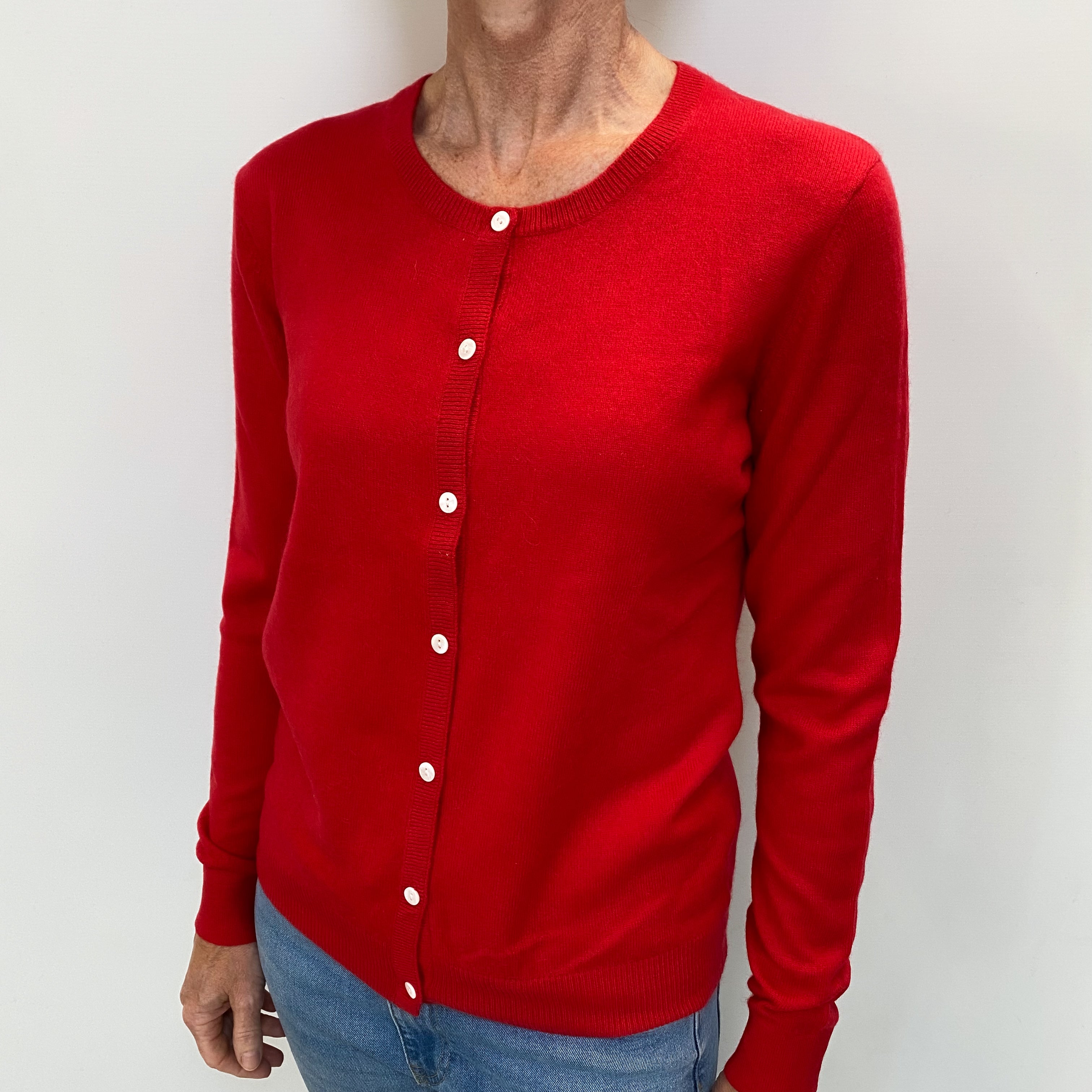 Scarlet Red Cashmere Crew Cardigan Small