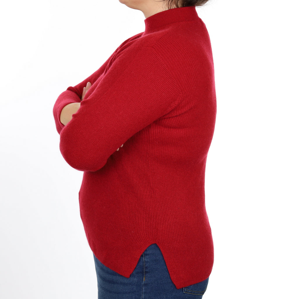 Crimson Red Rib Cashmere Turtle Neck Jumper Large