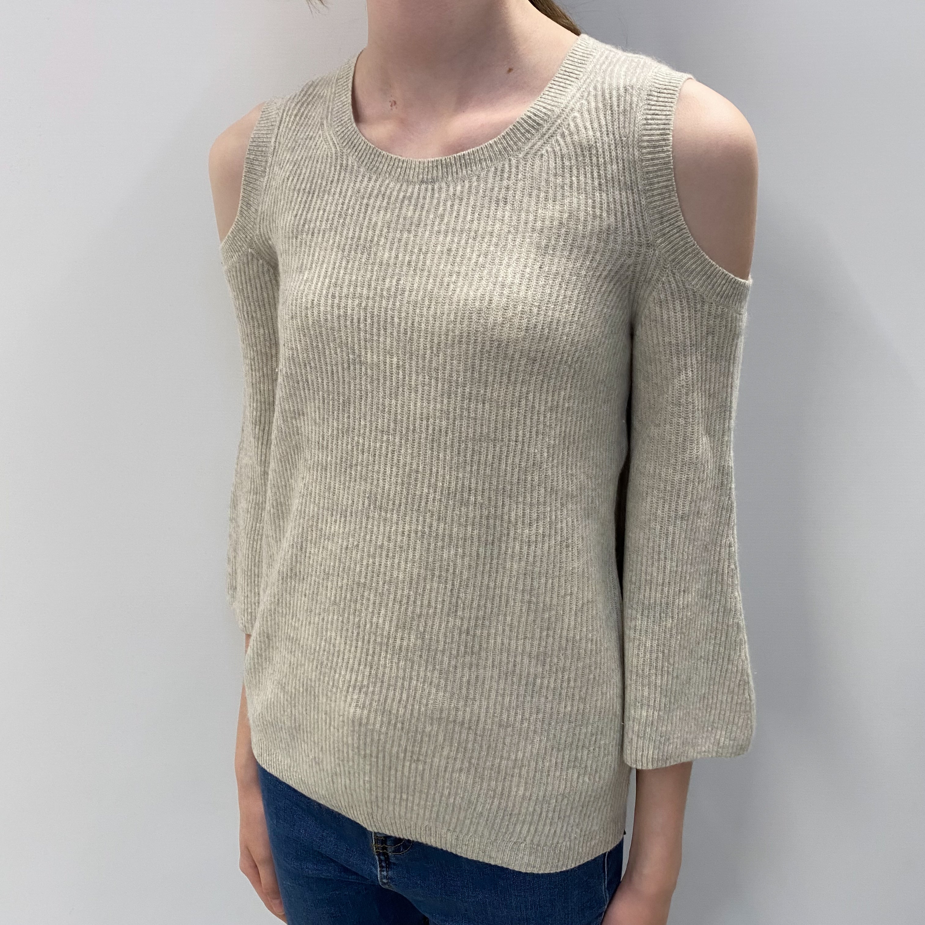 Mist Grey Cashmere Cold Shoulder Jumper Extra Small