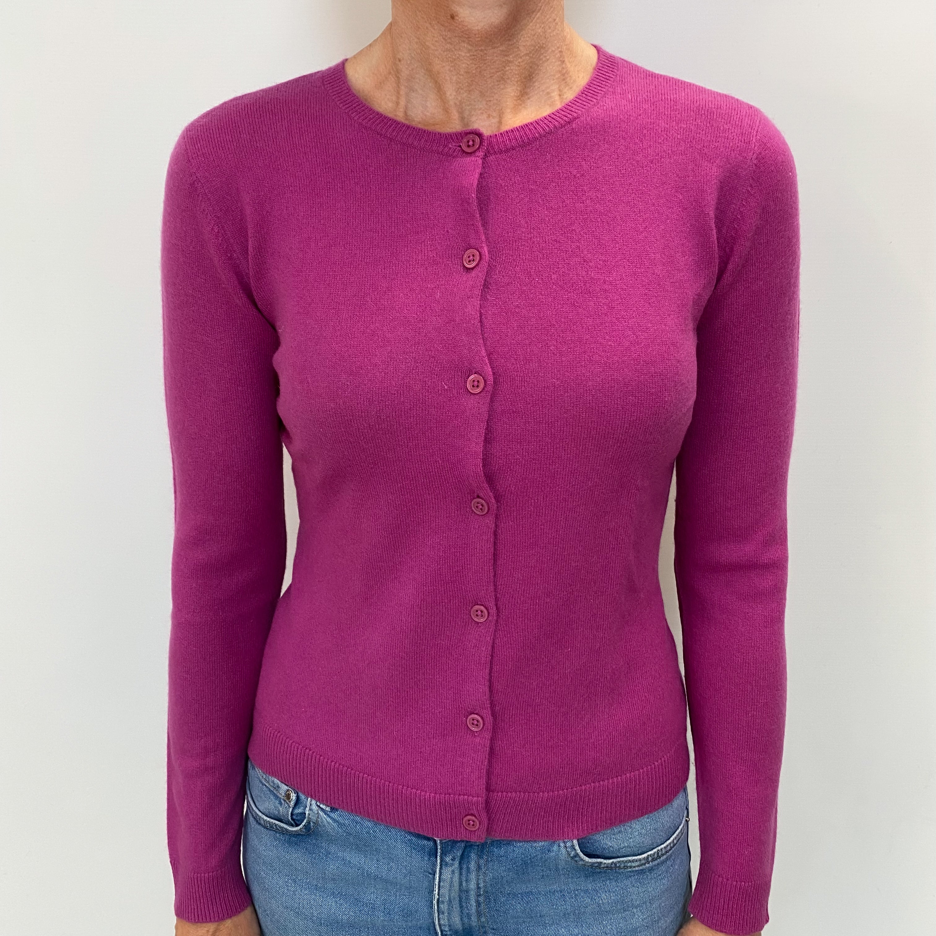 Magenta Pink Cashmere Crew Cardigan Small