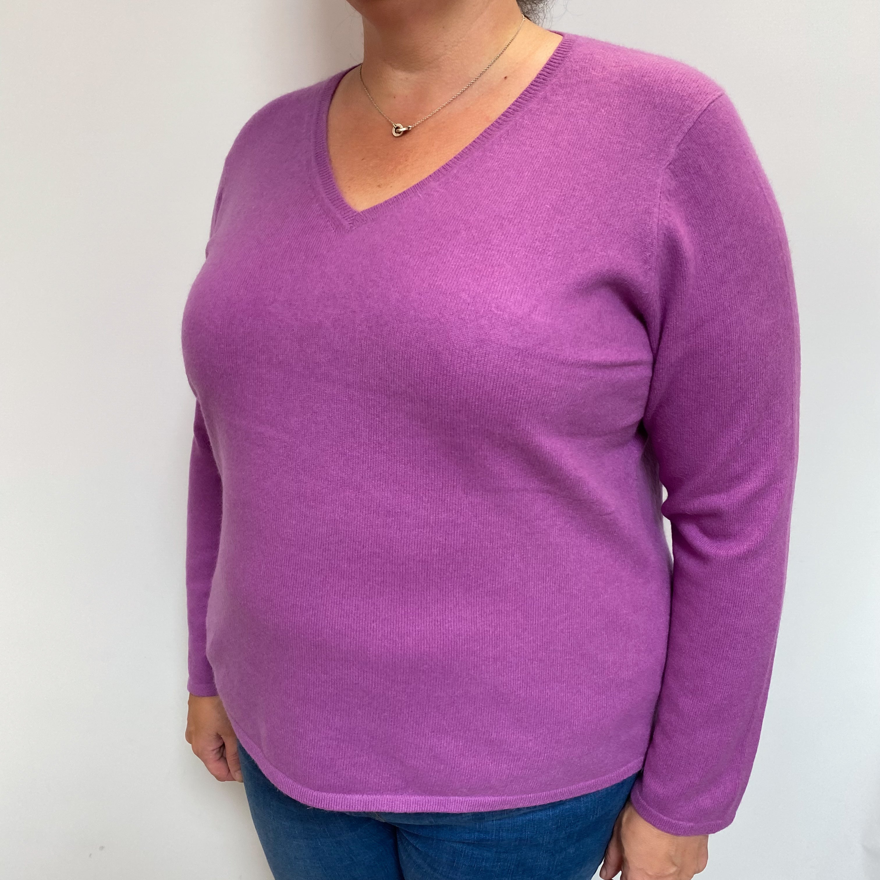 Magenta Purple Cashmere V Neck Jumper Extra Large
