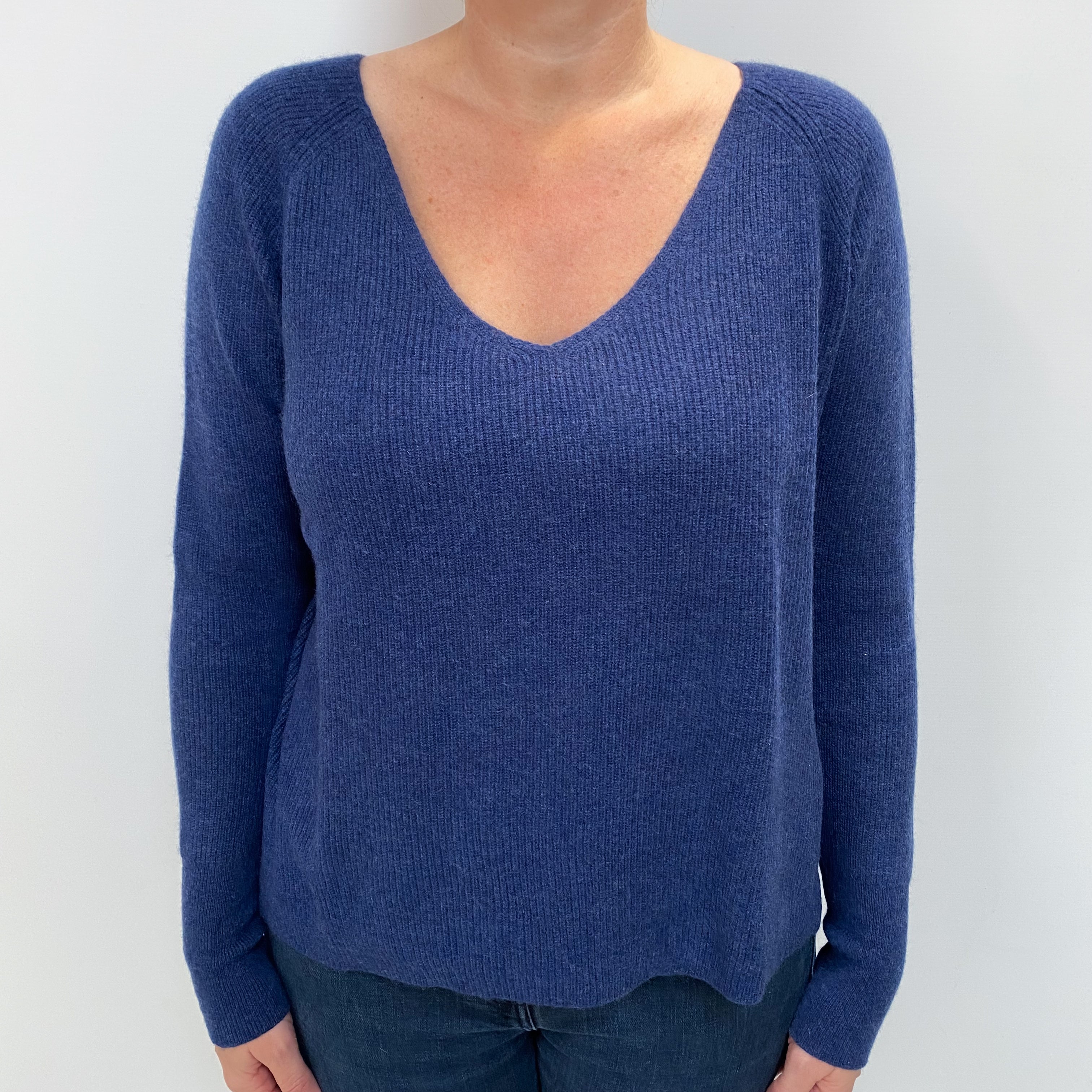 French Navy Cashmere V Neck Jumper Large