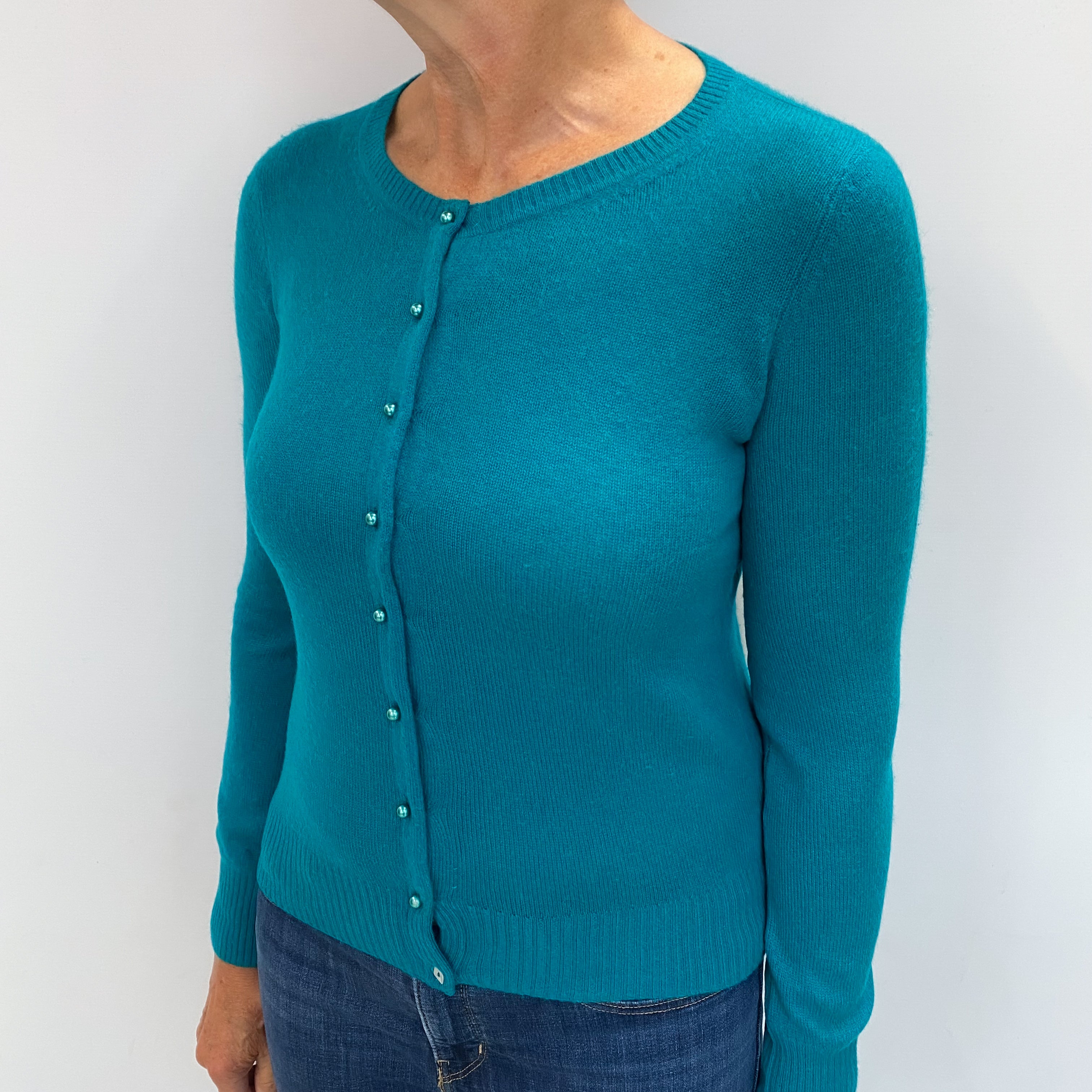 Lincoln Green Cashmere Crew Neck Cardigan Medium