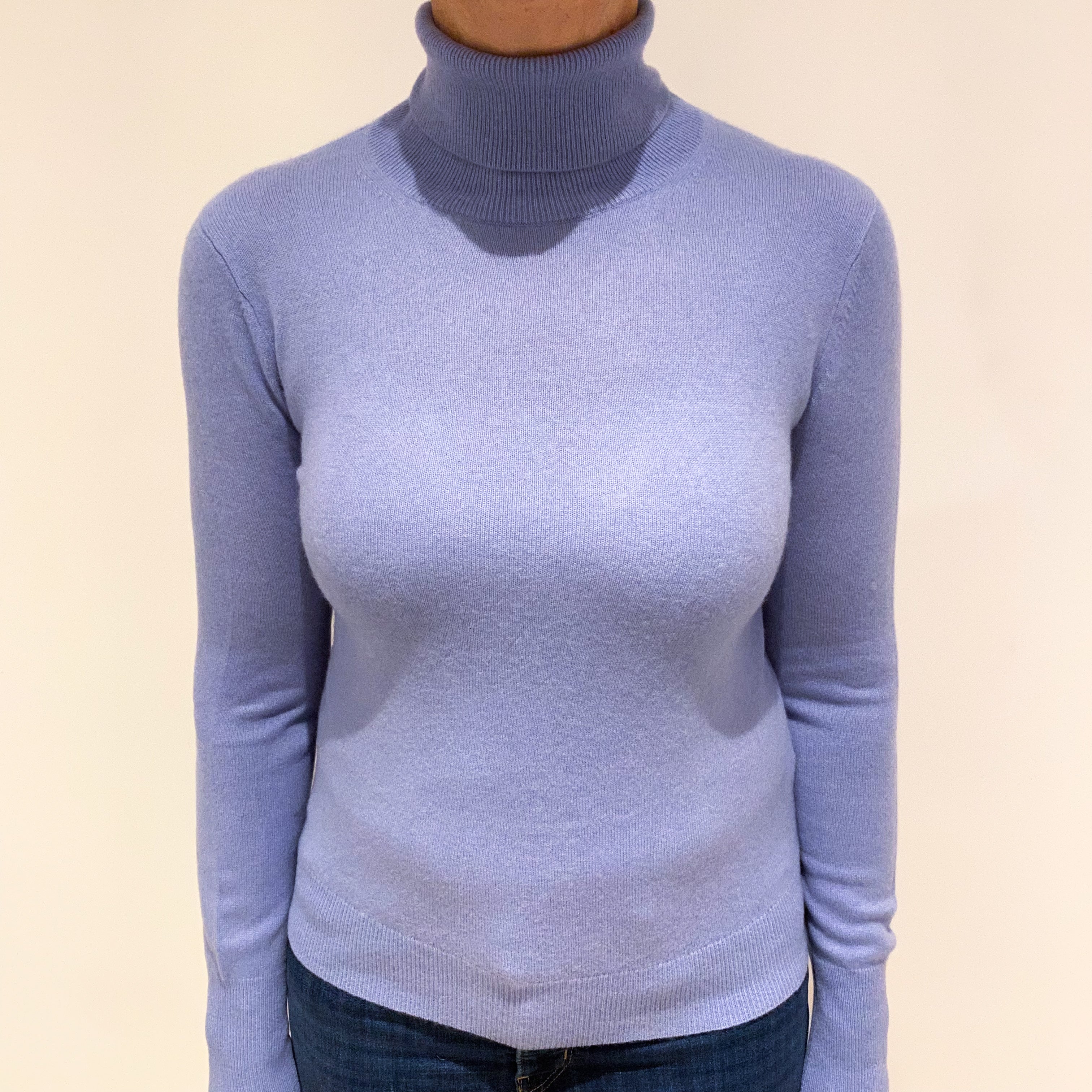 Sky Blue Cashmere Polo Neck Jumper Medium