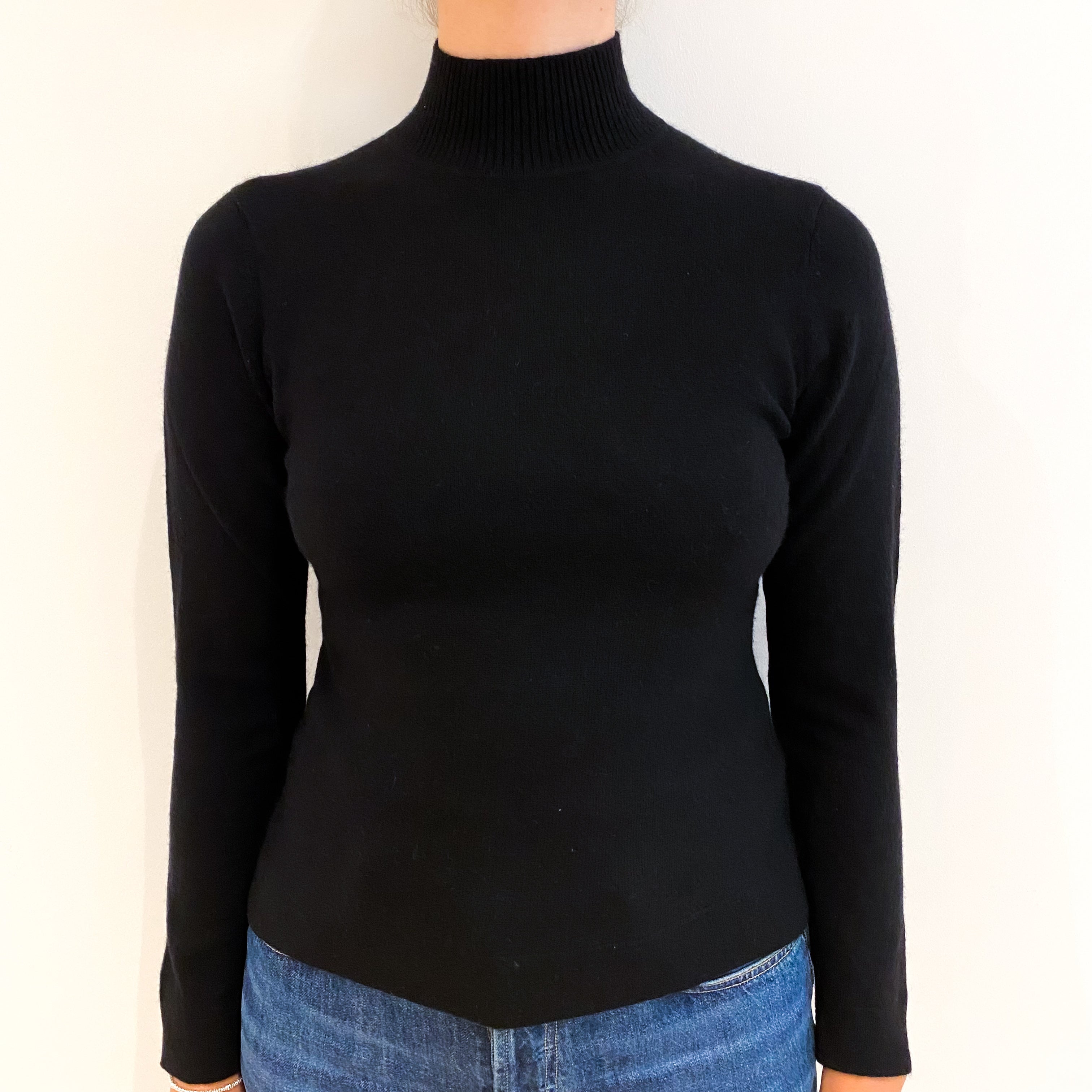Black Cashmere Polo Neck Jumper Small