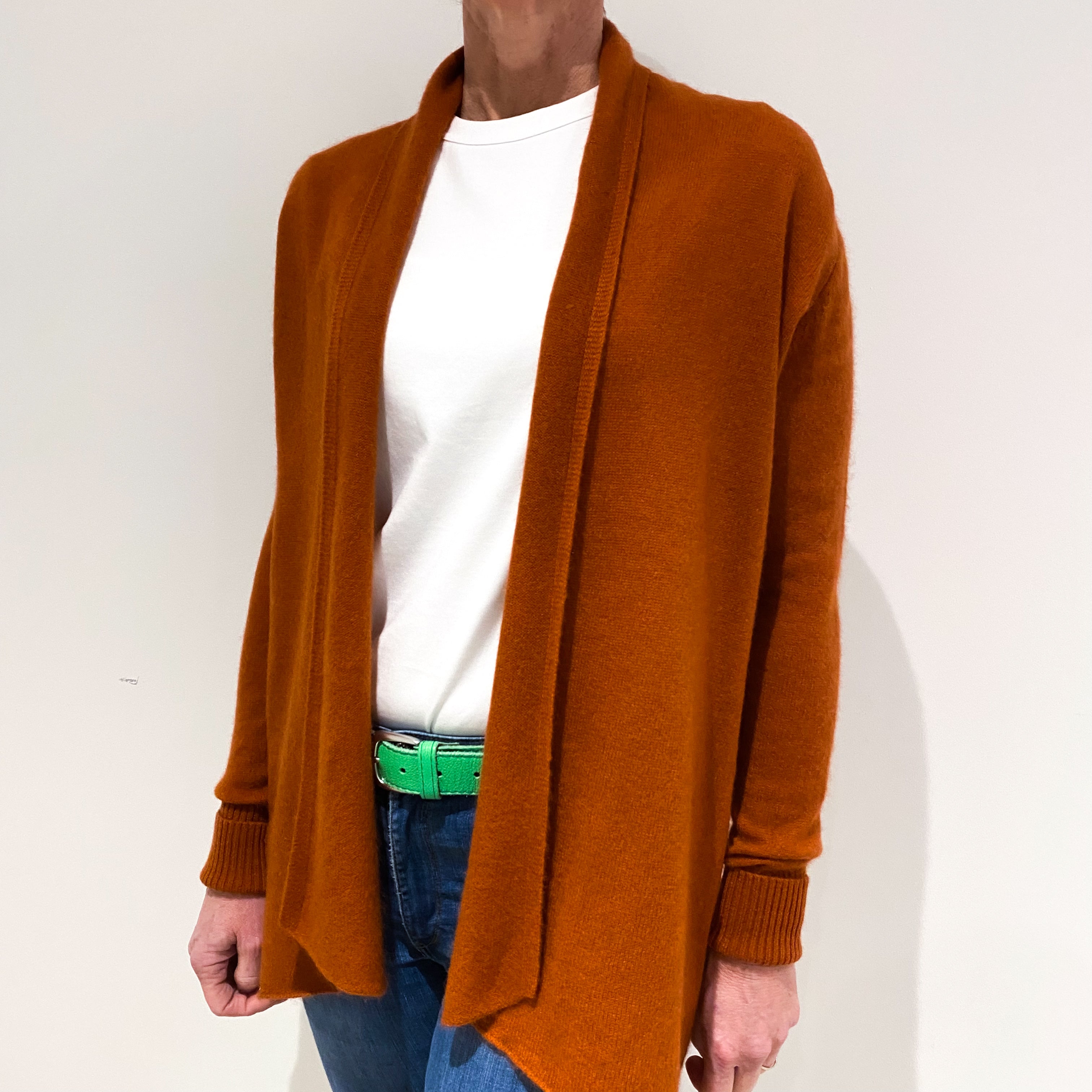 Rusty Orange Cashmere Edge To Edge Cardigan Small