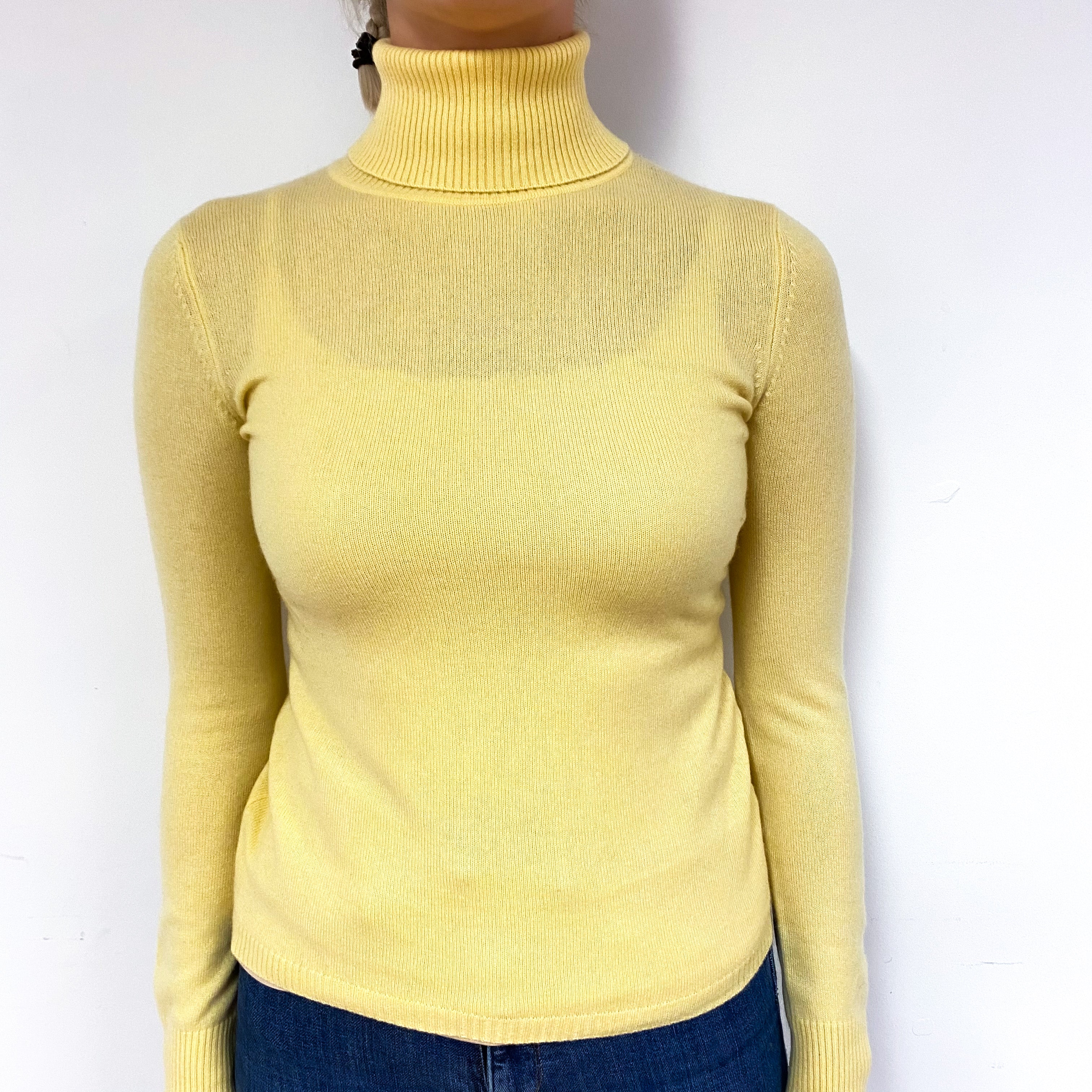 Custard Yellow Cashmere Polo Neck Jumper Small