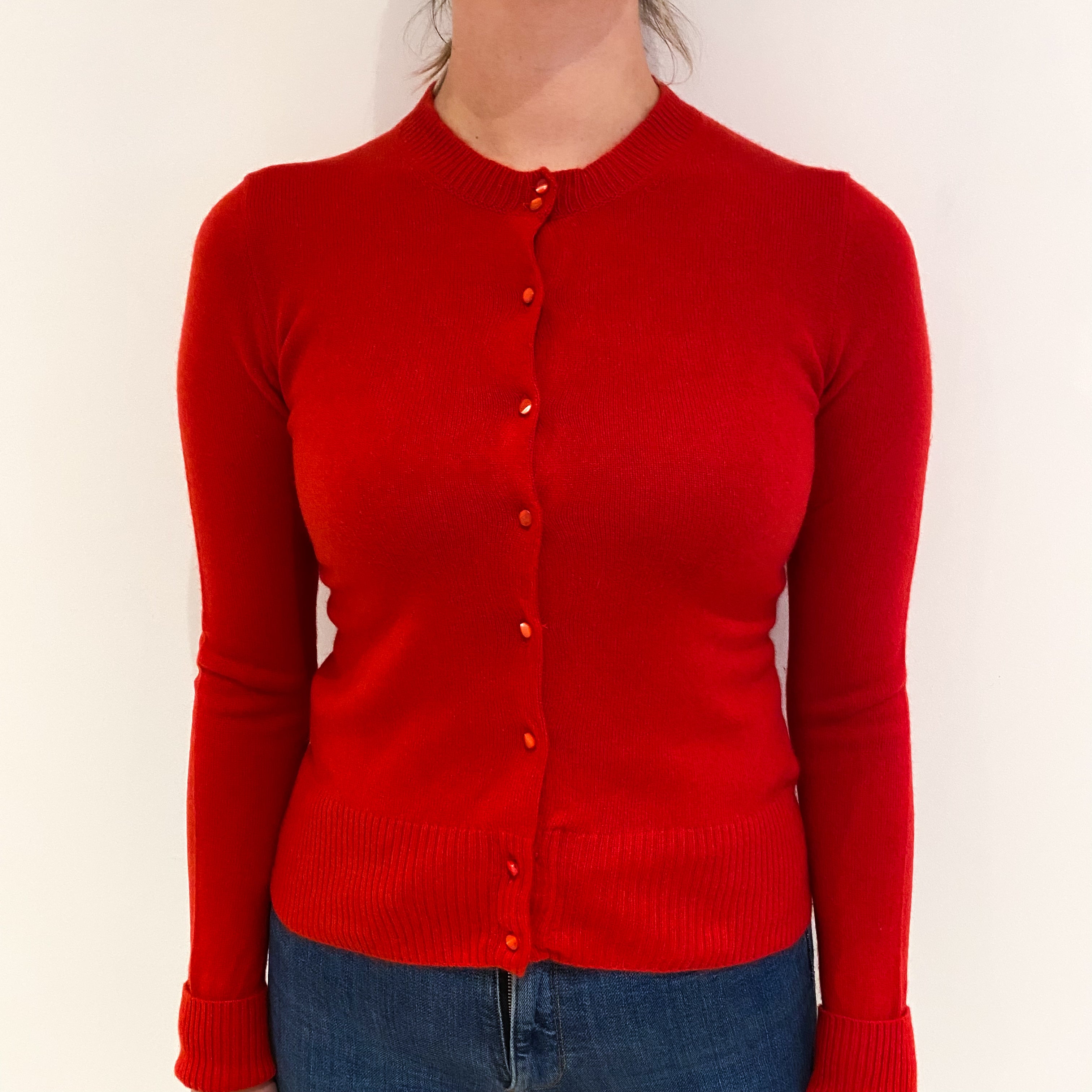 Scarlet Red Cashmere Crew Cardigan Small