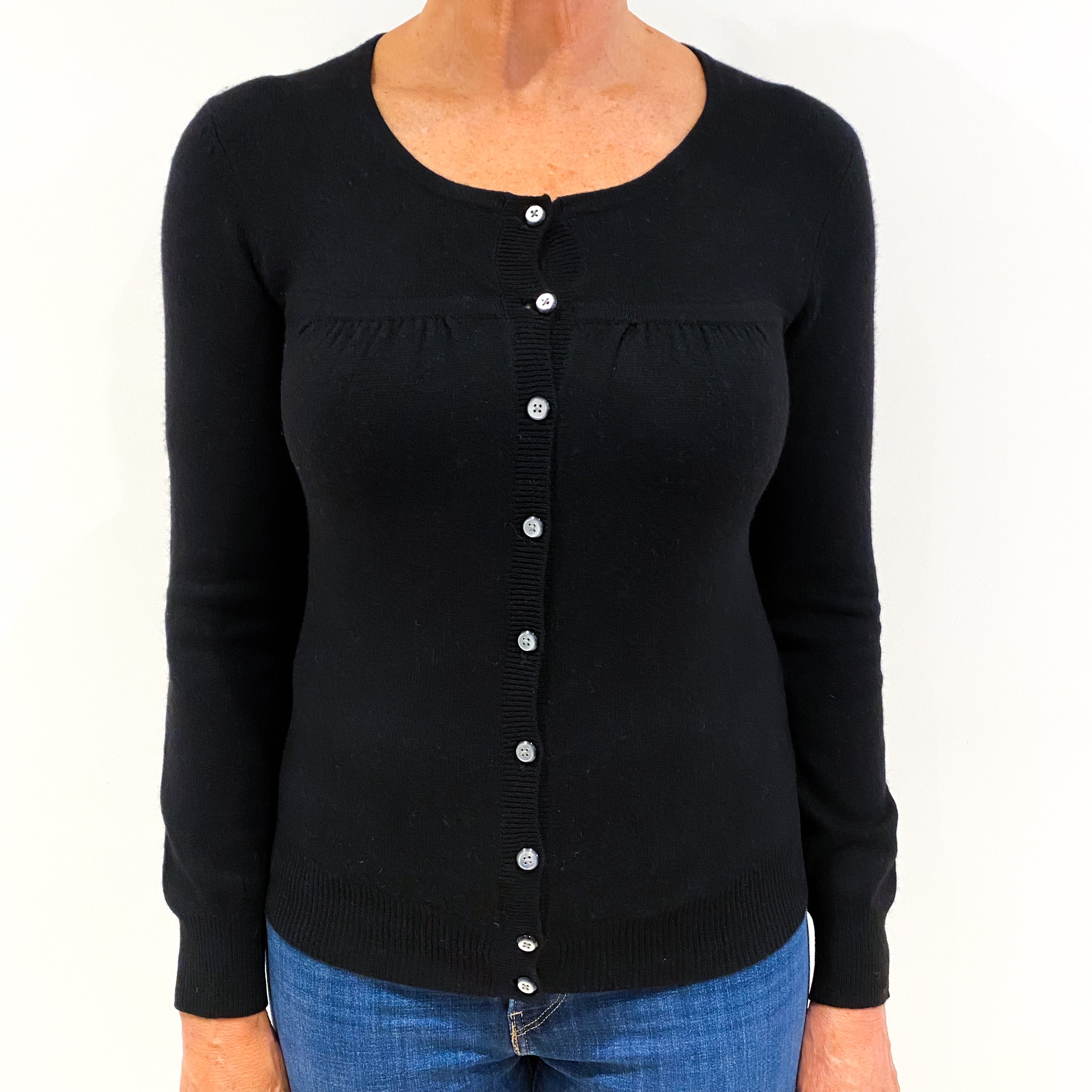 Black Cashmere Crew Neck Cardigan Medium