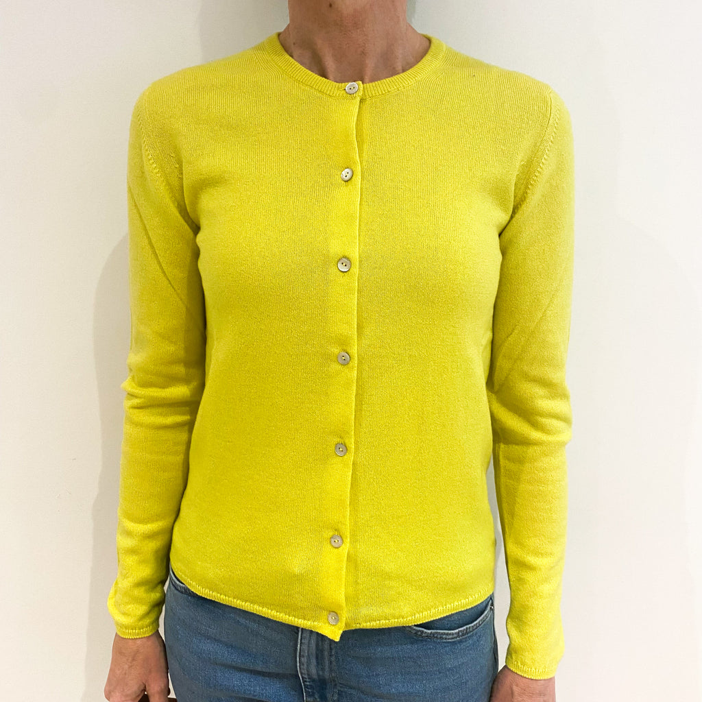 Scottish Neon Yellow Cashmere Crew Neck Cardigan Small