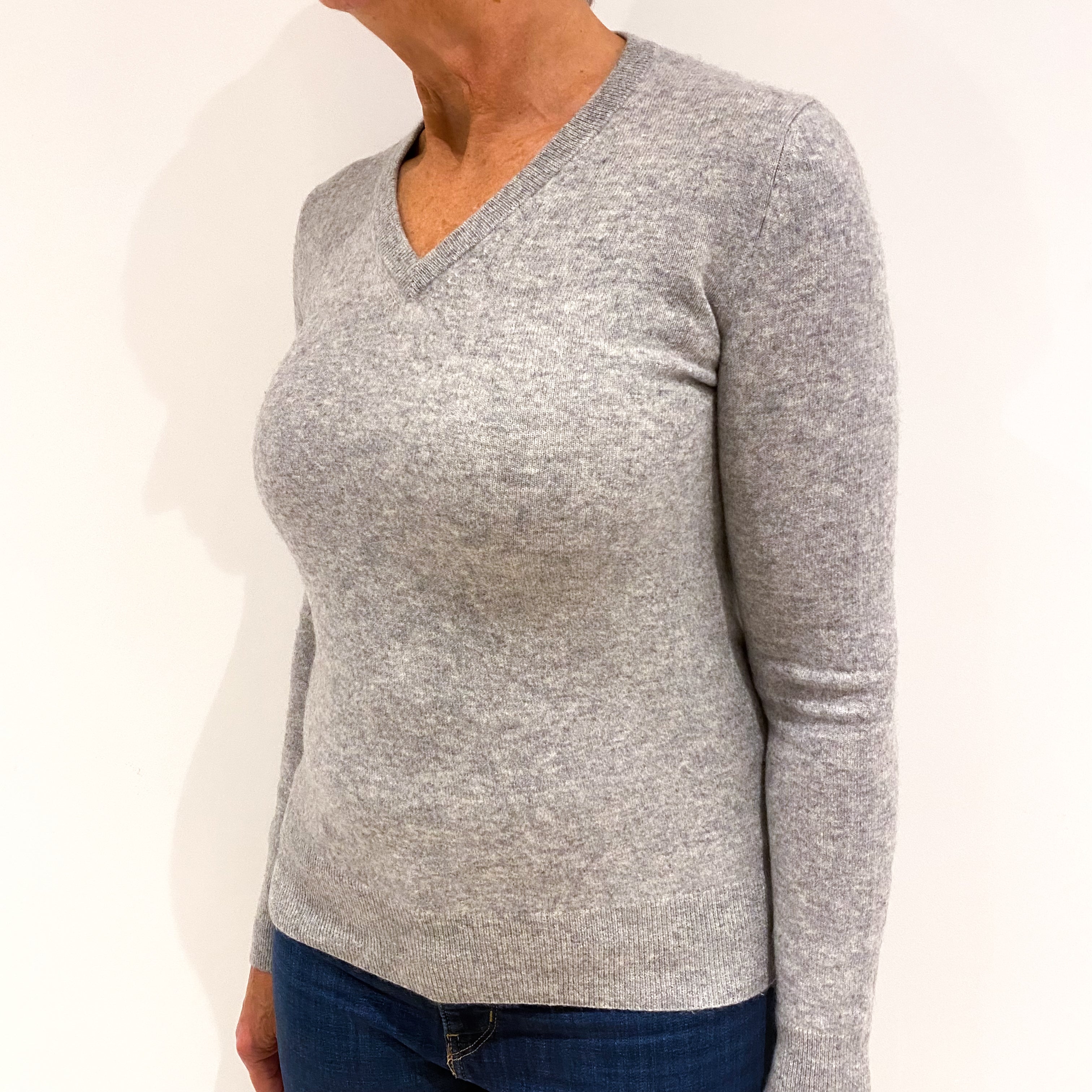 Smoke Grey Cashmere V-Neck Jumper Medium