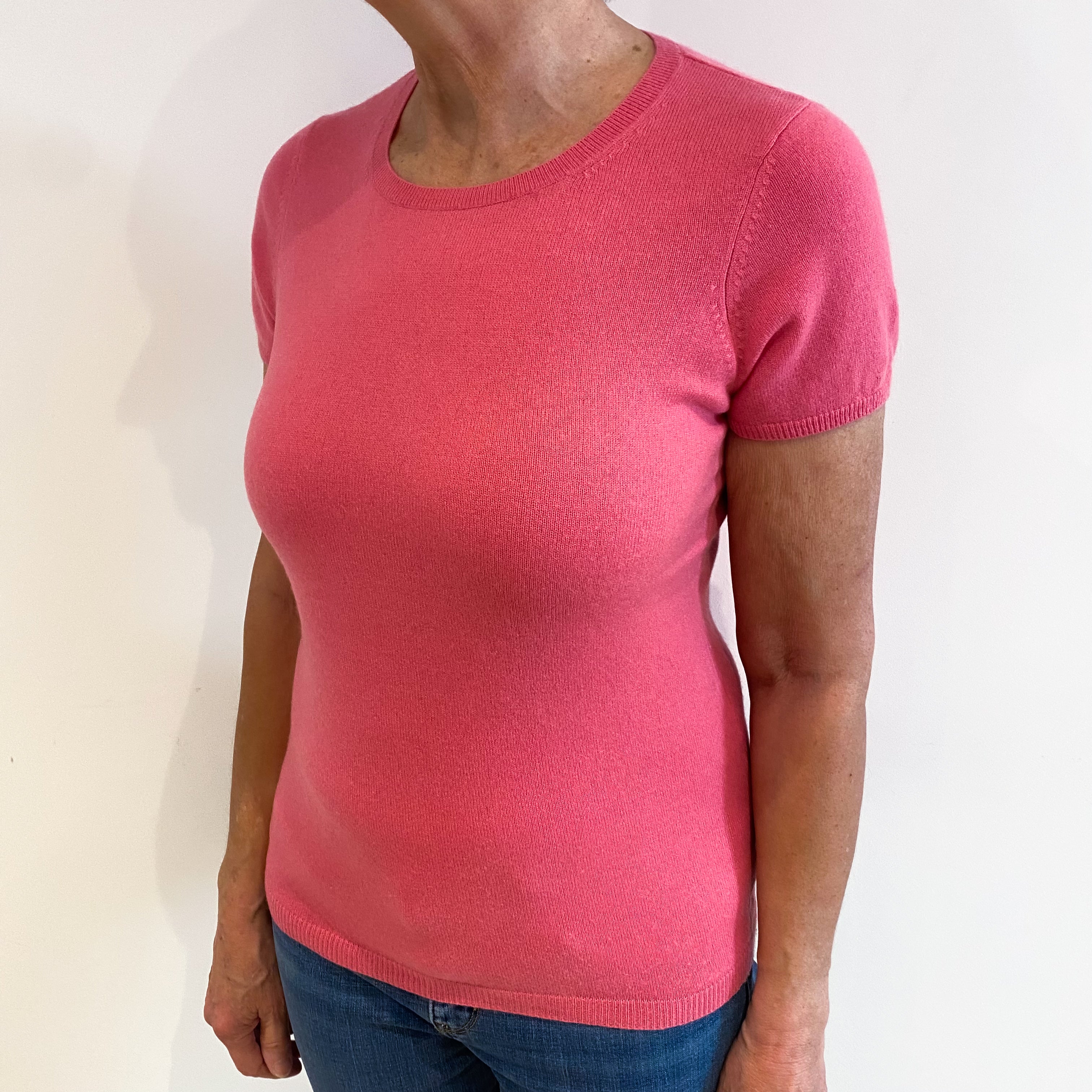 Bubblegum Pink Cashmere Short Sleeved Crew Neck Jumper Medium
