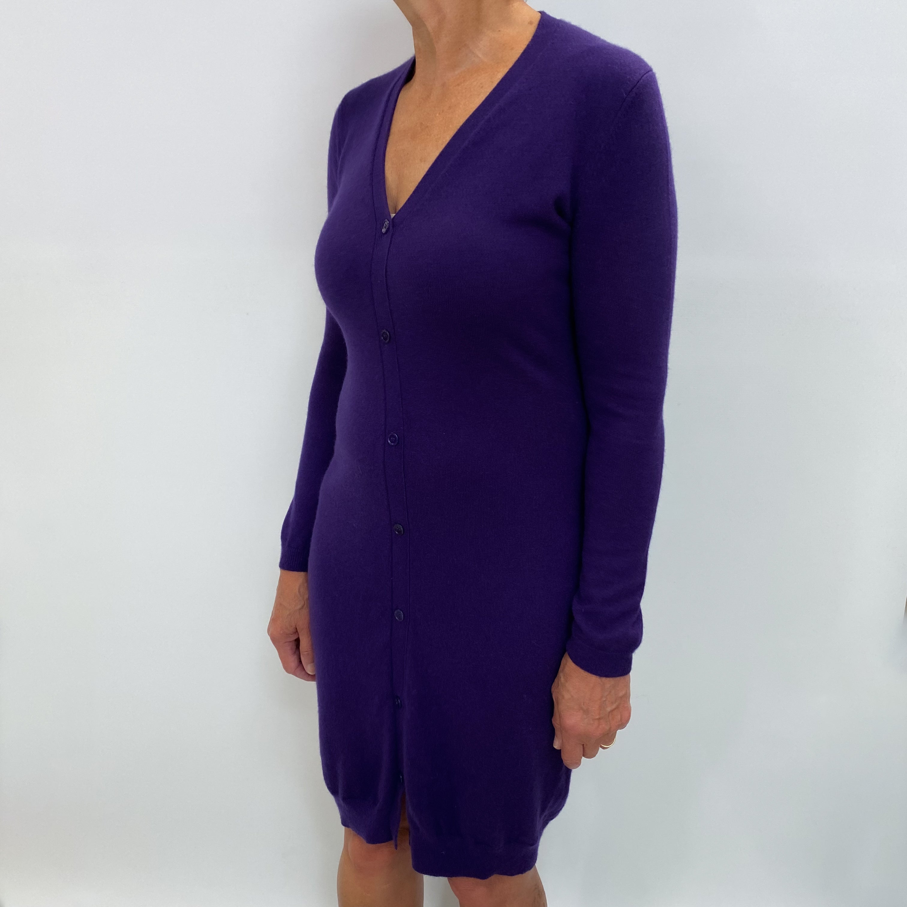Eric Bompard Deep Purple Cashmere V Neck Longline Cardigan Medium