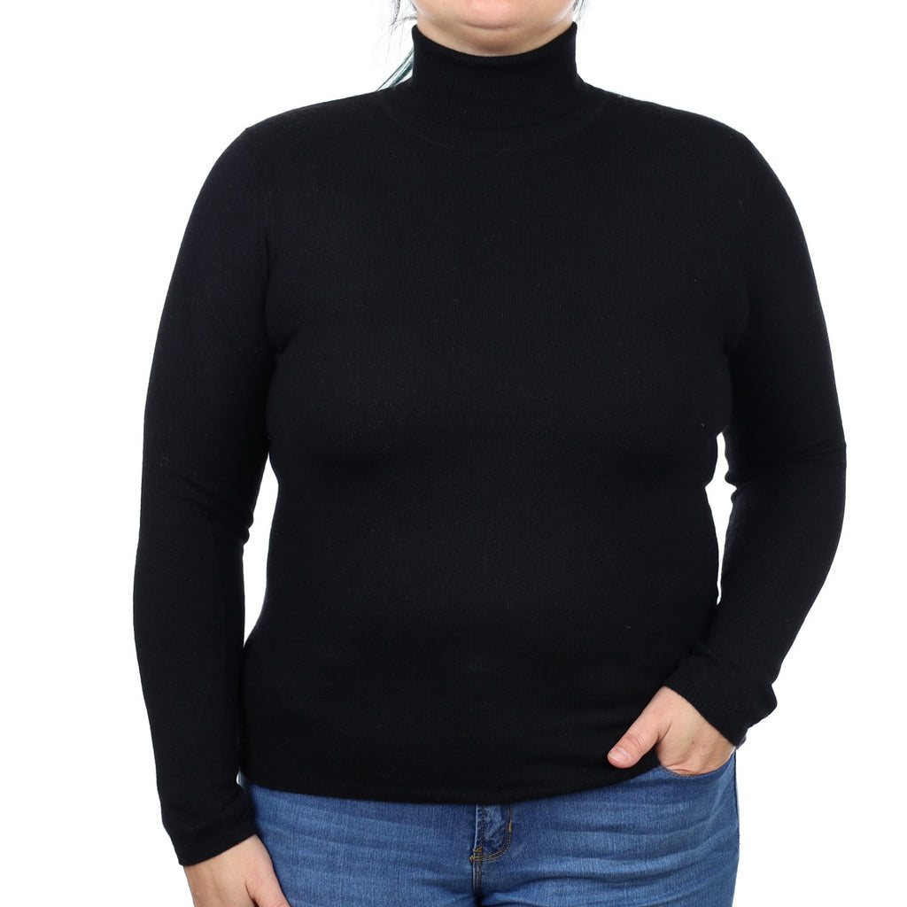 Black Cashmere Polo Neck Jumper Large