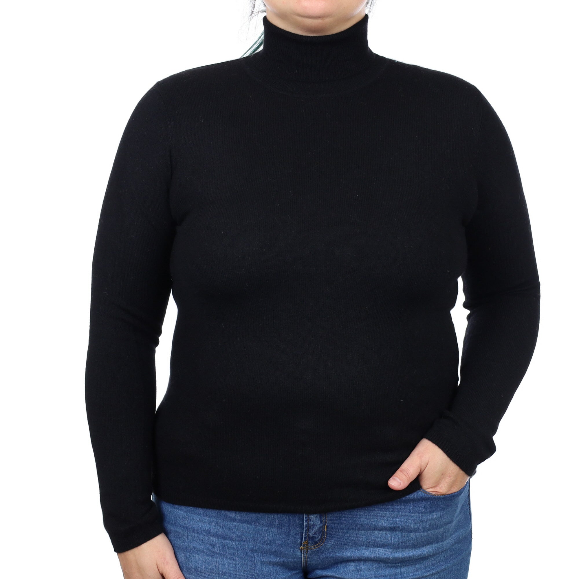 Black Cashmere Polo Neck Jumper Large