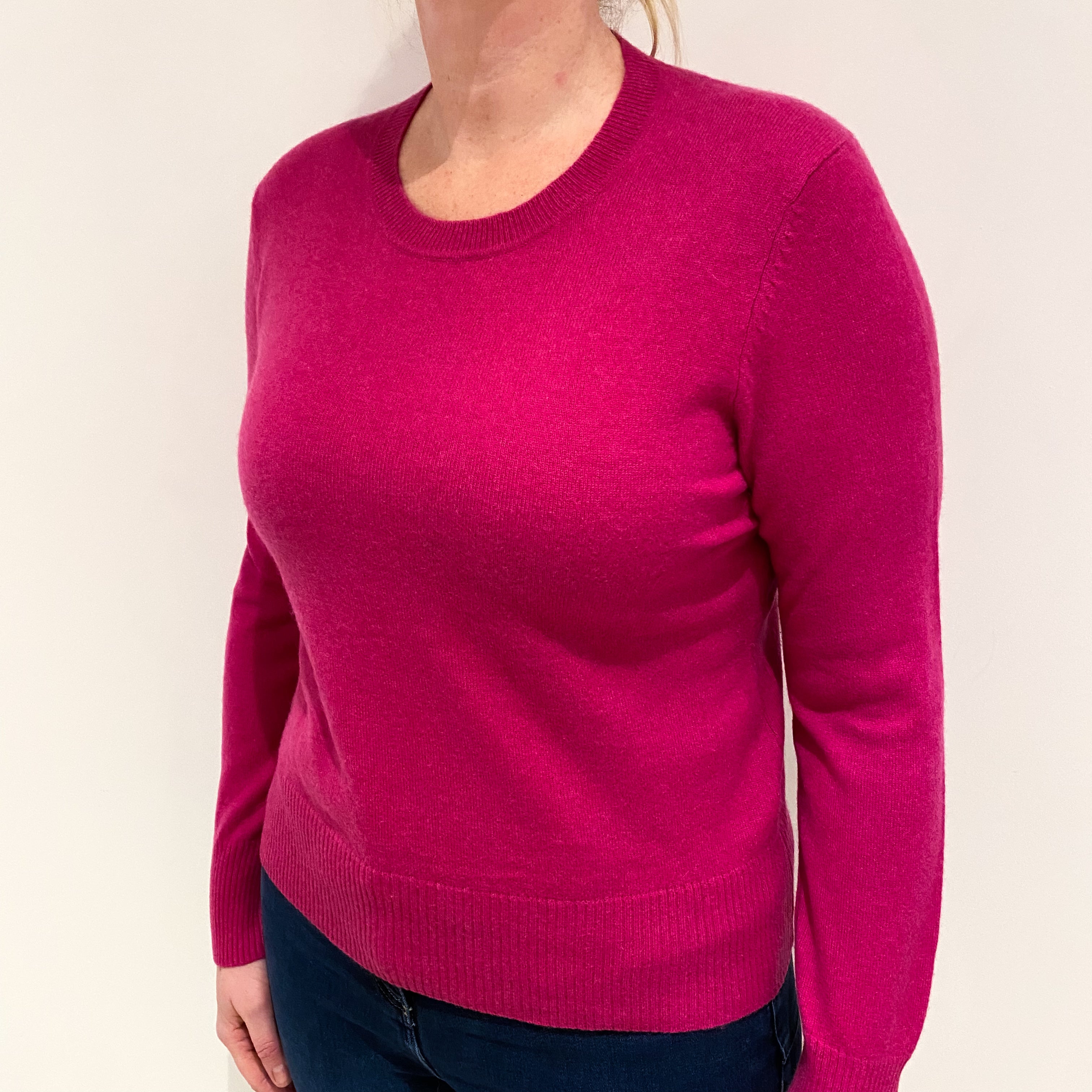 Fuchsia Pink Cashmere Crew Neck Jumper Large