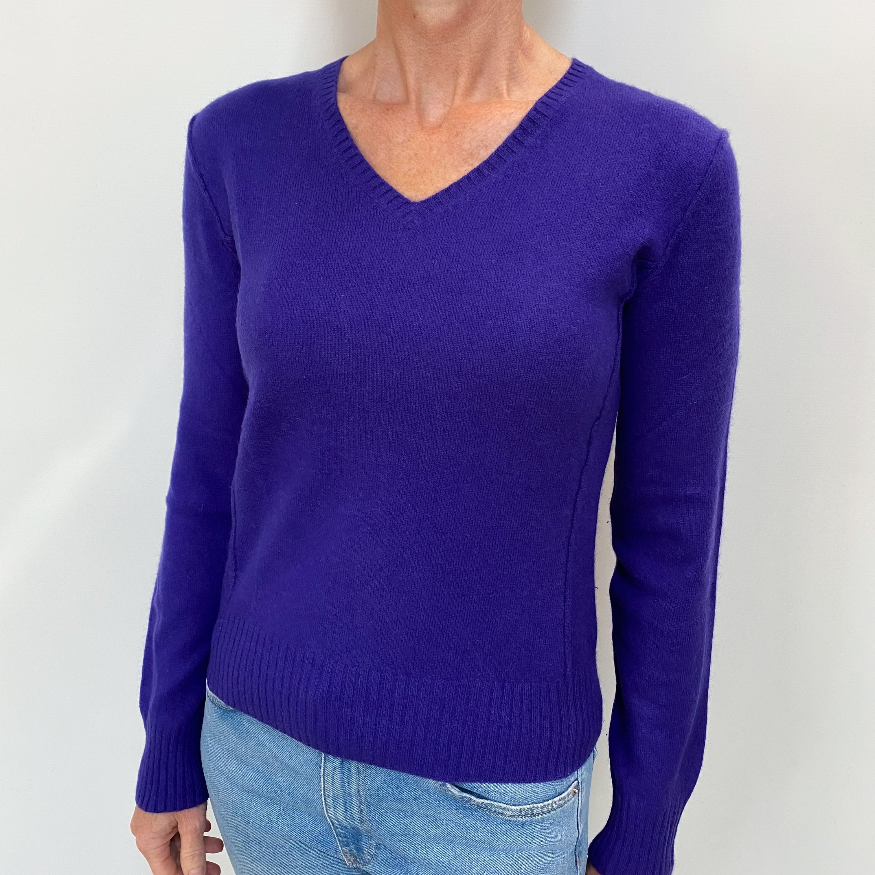 Pansy Purple Cashmere V Neck Jumper Small