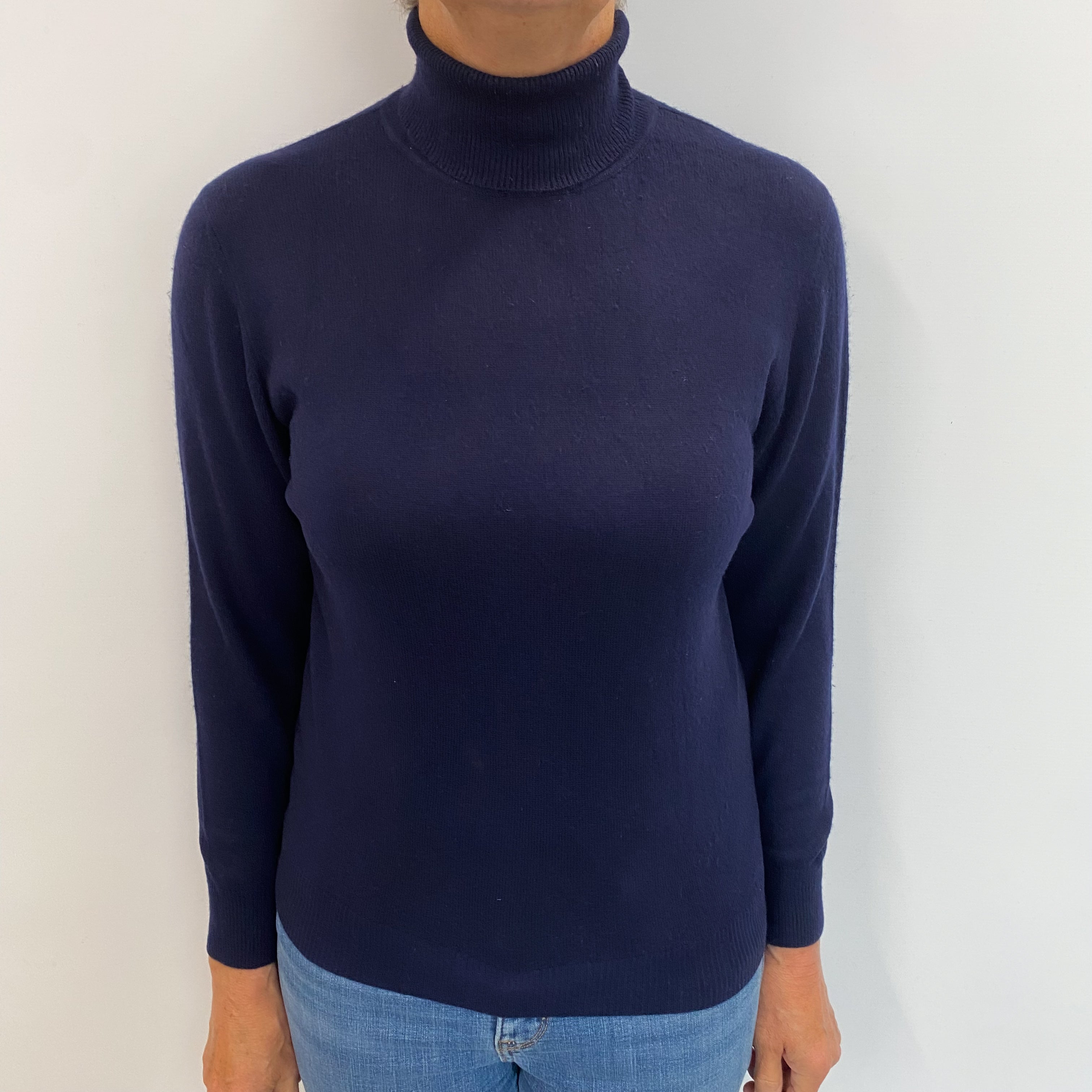 Navy Blue Cashmere Polo Neck Jumper Medium