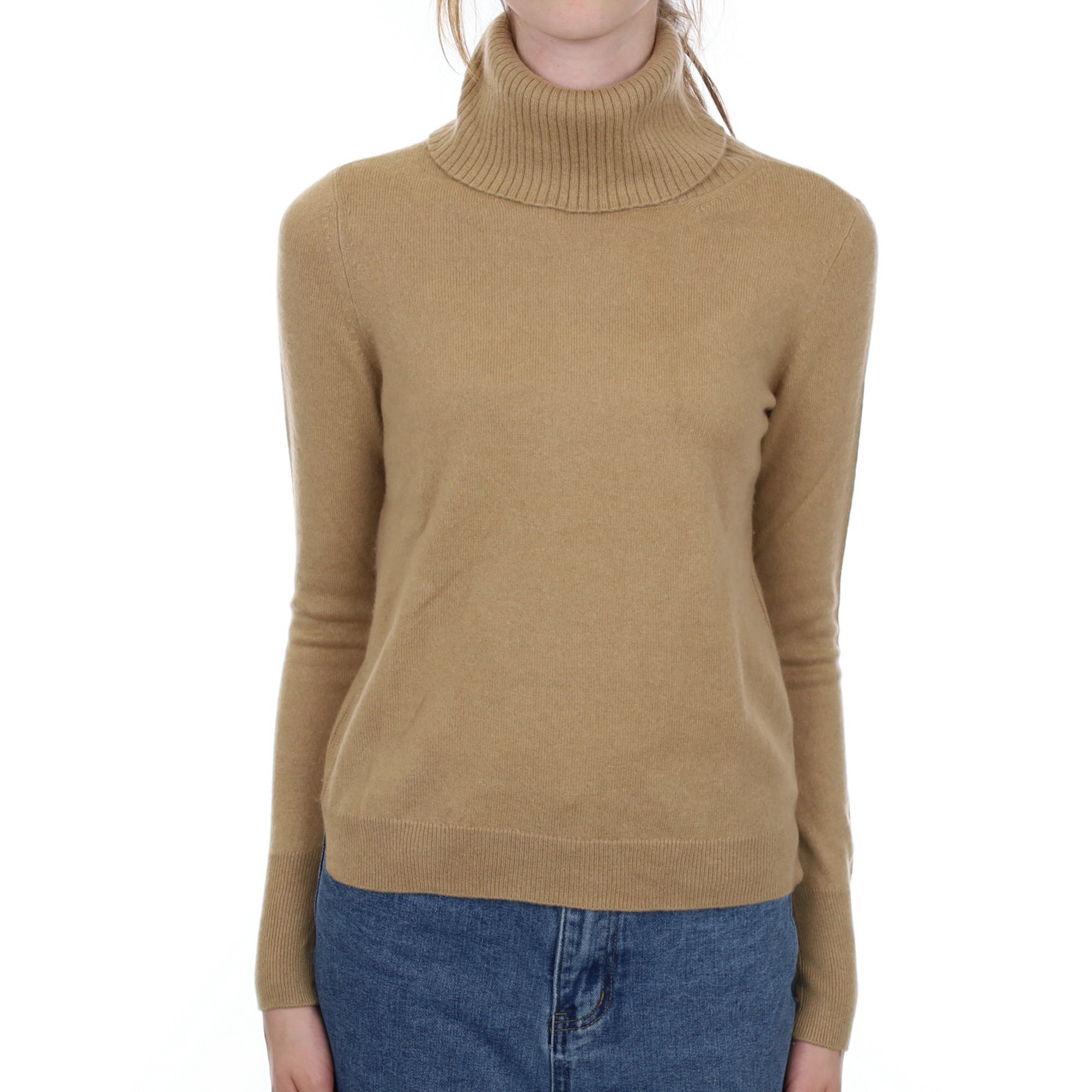 Camel Brown Cashmere Polo Neck Jumper Extra Small